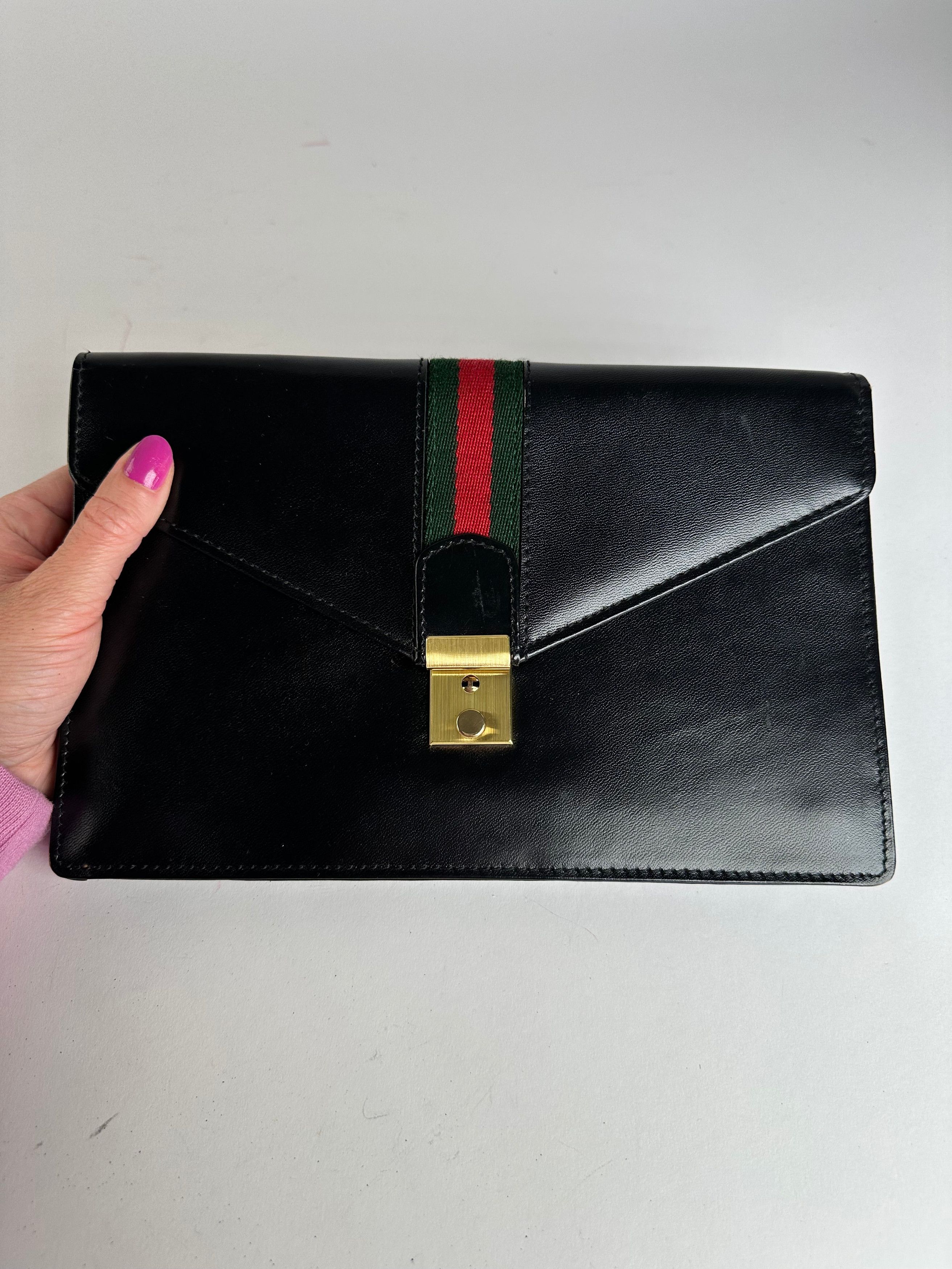 Gucci Vintage Leather Clutch Black Size ONE SIZE - 5 Thumbnail