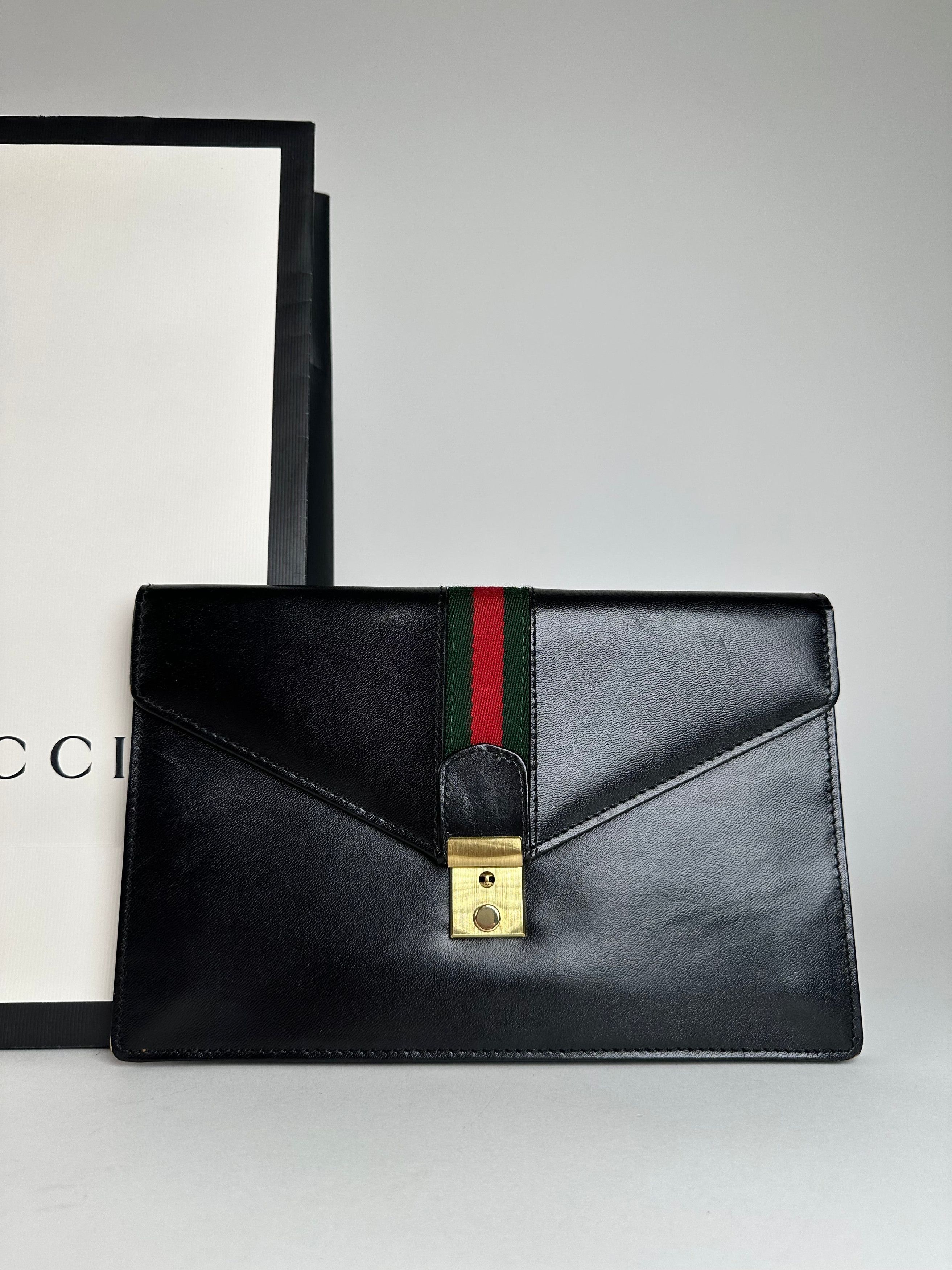 Gucci Vintage Leather Clutch Black Size ONE SIZE - 8 Thumbnail