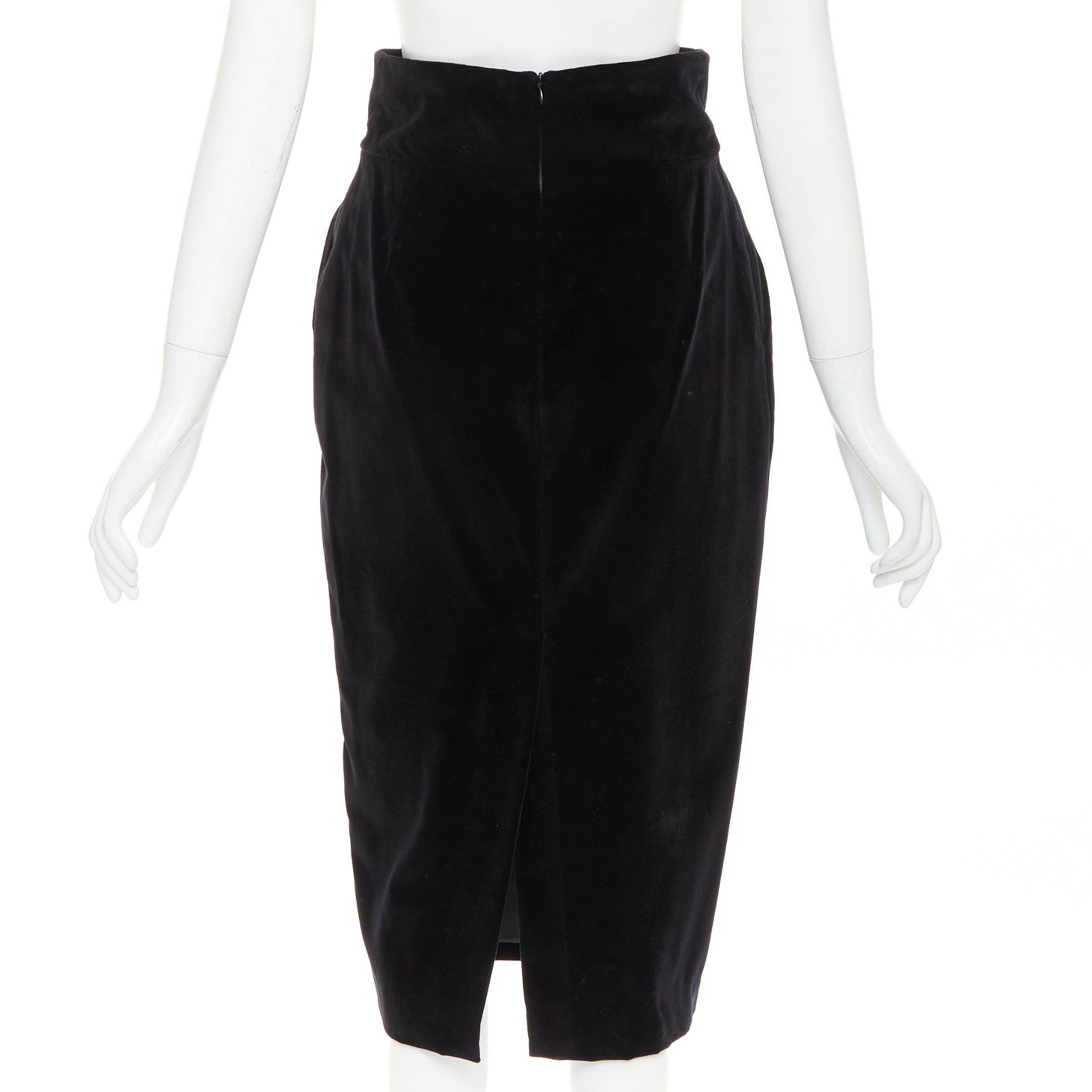 Alexandre Vauthier ALEXANDRE VAUTHIER black velvet high waisted duo pocket back slit pencil skirt Size 25" / US 0 / IT 36 - 4 Thumbnail