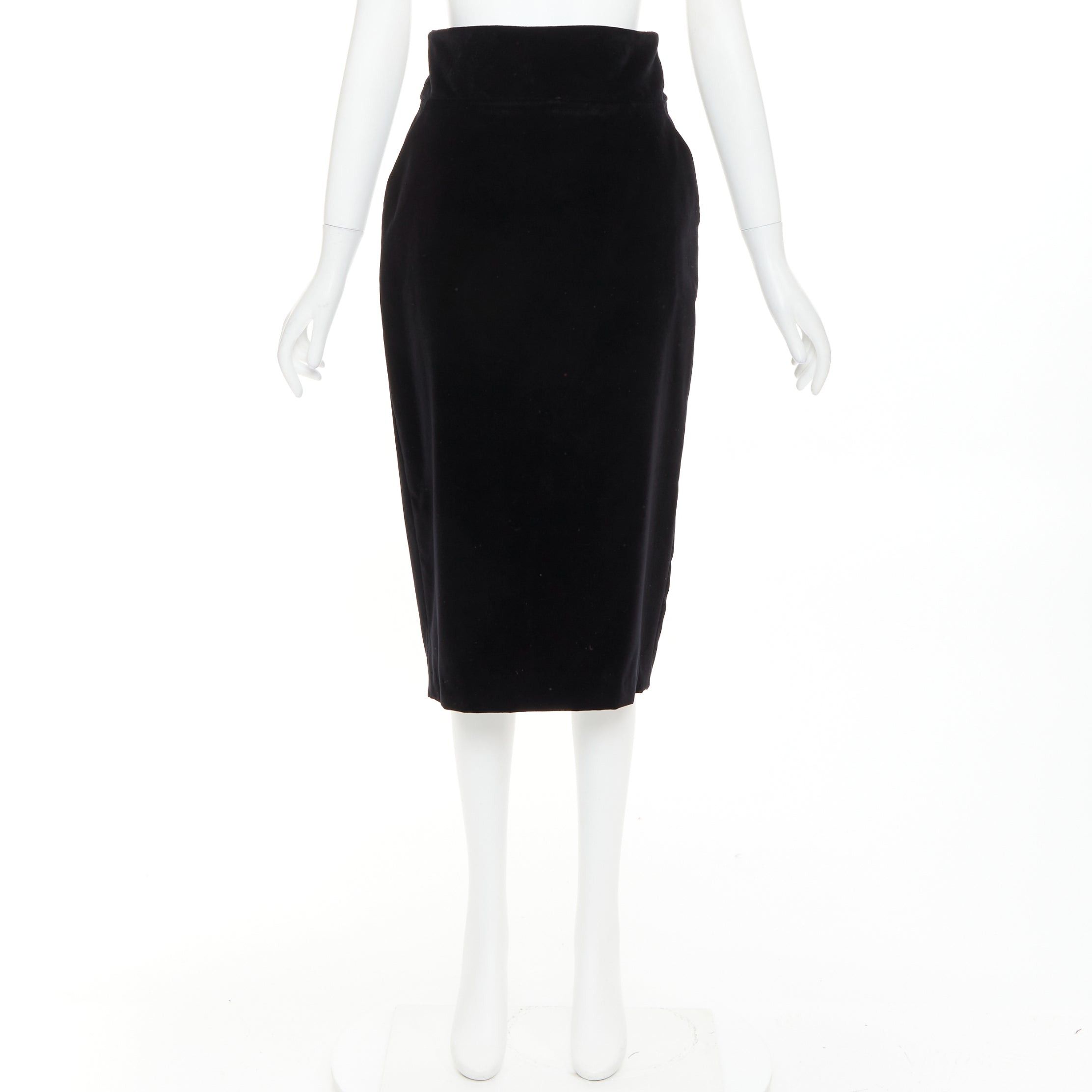 Alexandre Vauthier ALEXANDRE VAUTHIER black velvet high waisted duo pocket back slit pencil skirt Size 25" / US 0 / IT 36 - 9 Thumbnail