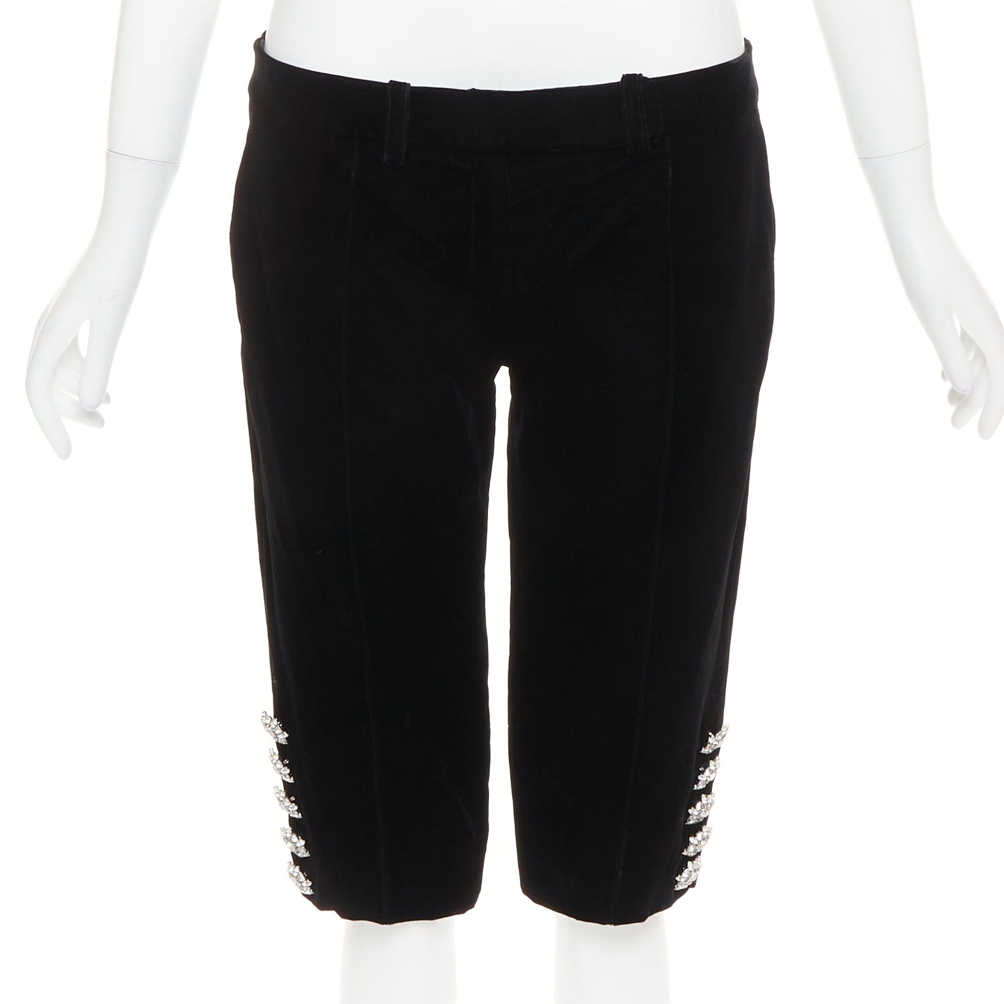 Alexandre Vauthier ALEXANDRE VAUTHIER COUTURE black velvet flower crystal button embellished knee pants Size 26" / US 2 / IT 38 - 3 Thumbnail