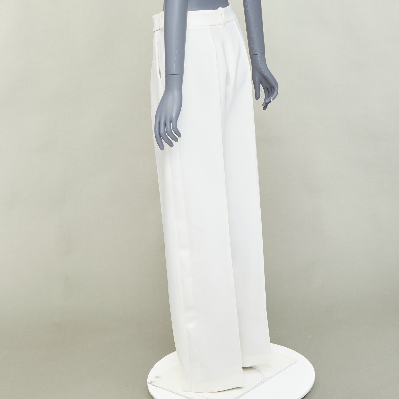 Alexandre Vauthier ALEXANDRE VAUTHIER white satin trim pleated front wide pants FR36 S Size 26" / US 2 / IT 38 - 6 Thumbnail
