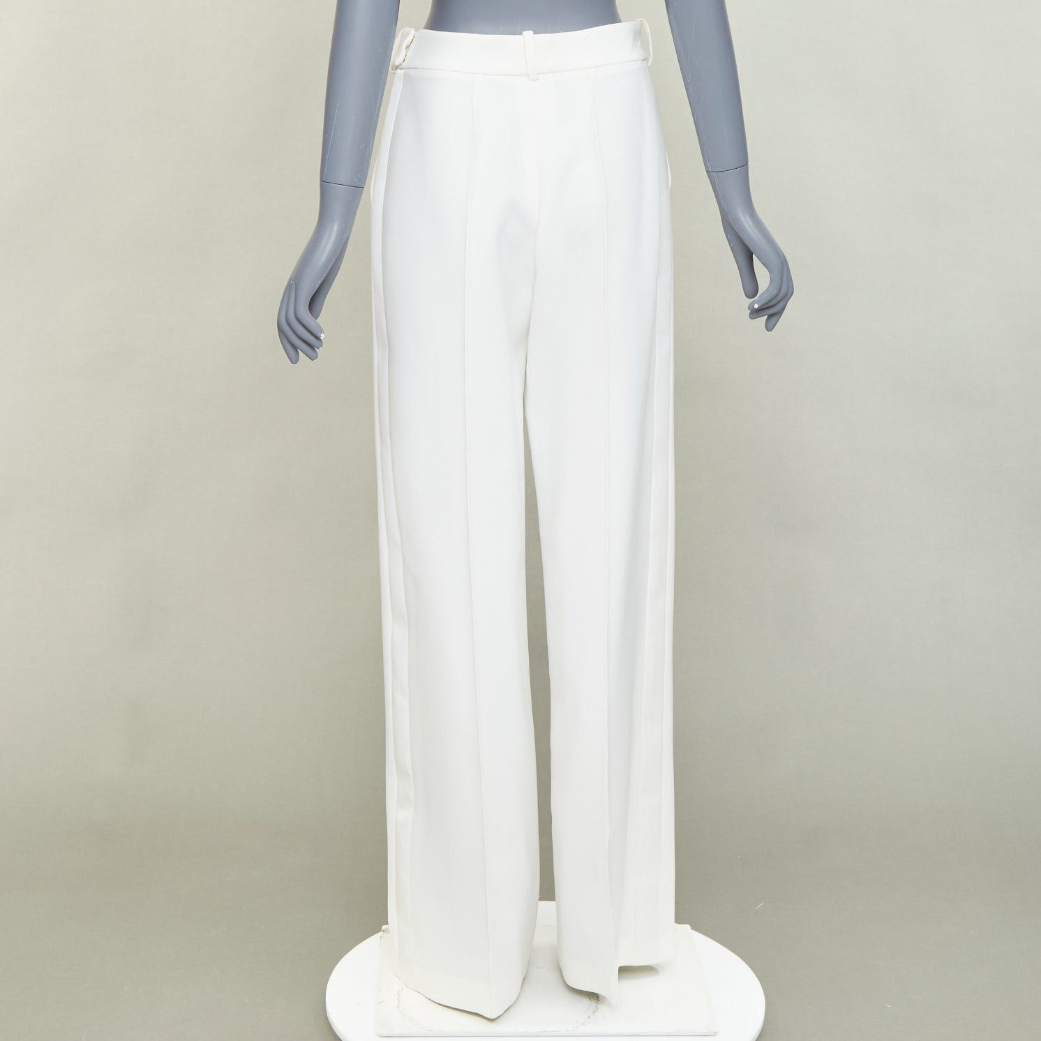 Alexandre Vauthier ALEXANDRE VAUTHIER white satin trim pleated front wide pants FR36 S Size 26" / US 2 / IT 38 - 5 Thumbnail