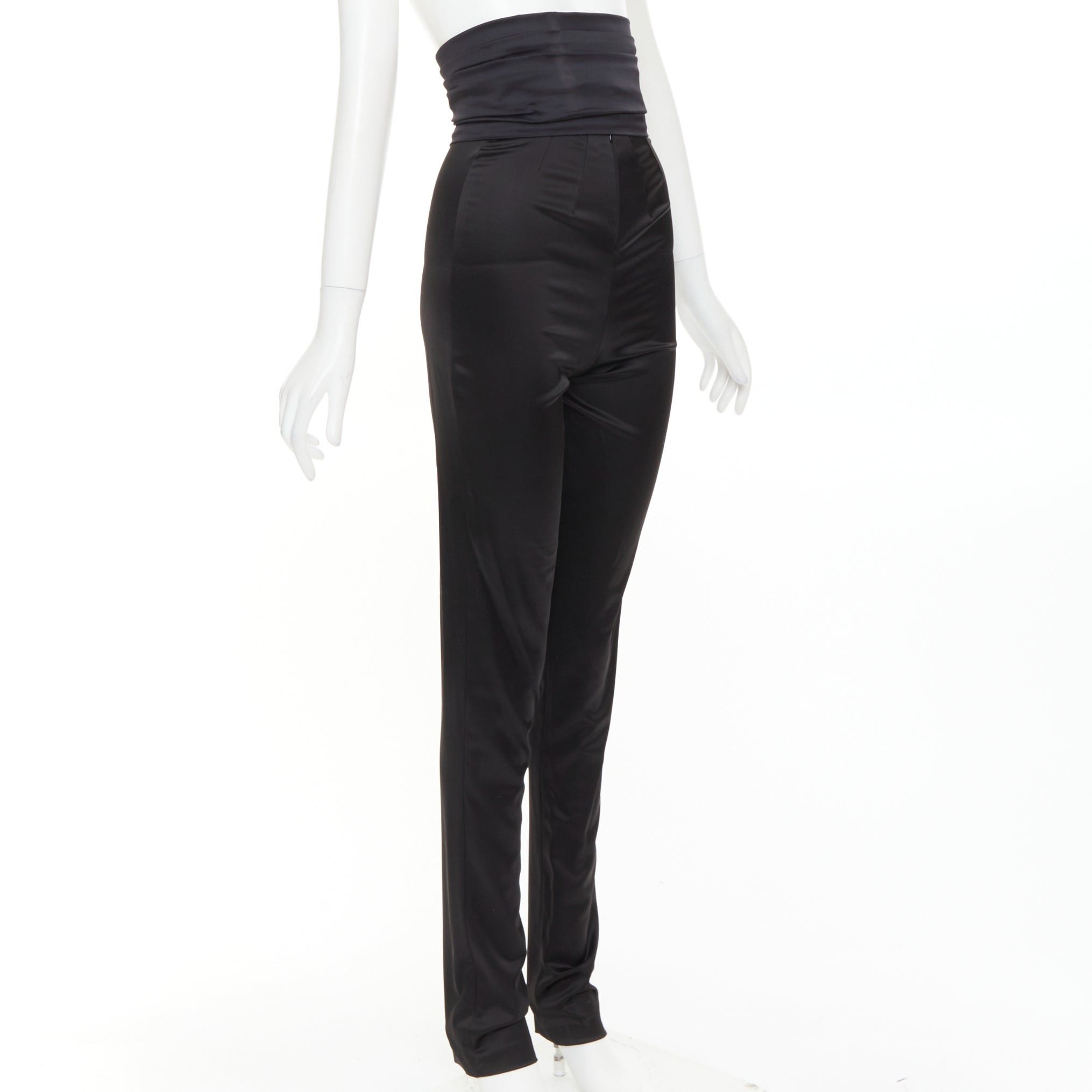 Alexandre Vauthier ALEXANDRE VAUTHIER black shiny high waisted wide cummerbund belt pants Size 26" / US 2 / IT 38 - 3 Thumbnail