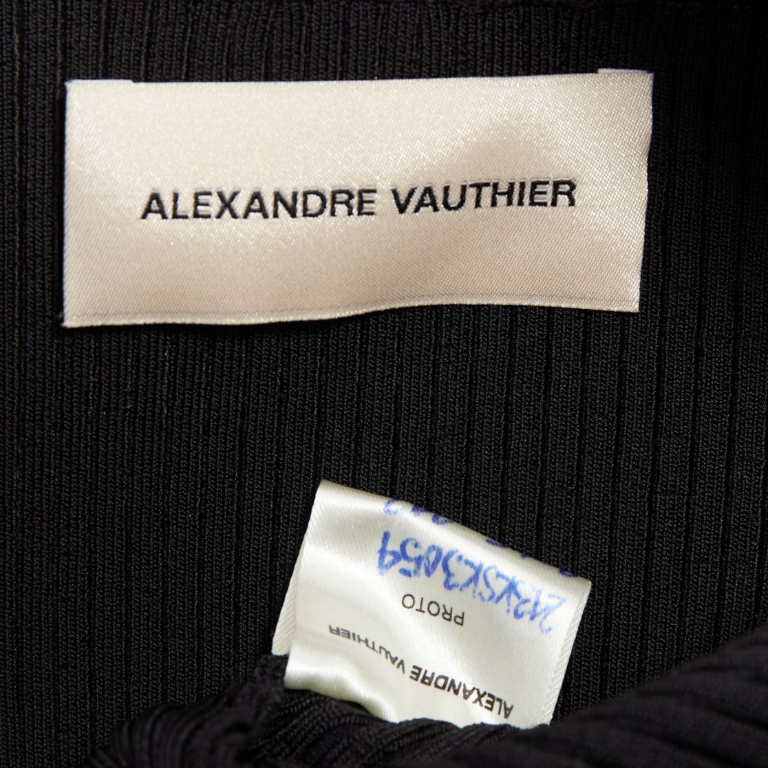 Alexandre Vauthier ALEXANDRE VAUTHIER black ribbed knit silver strass crystal flounce ruffle skirt Size 25" / US 0 / IT 36 - 8 Thumbnail