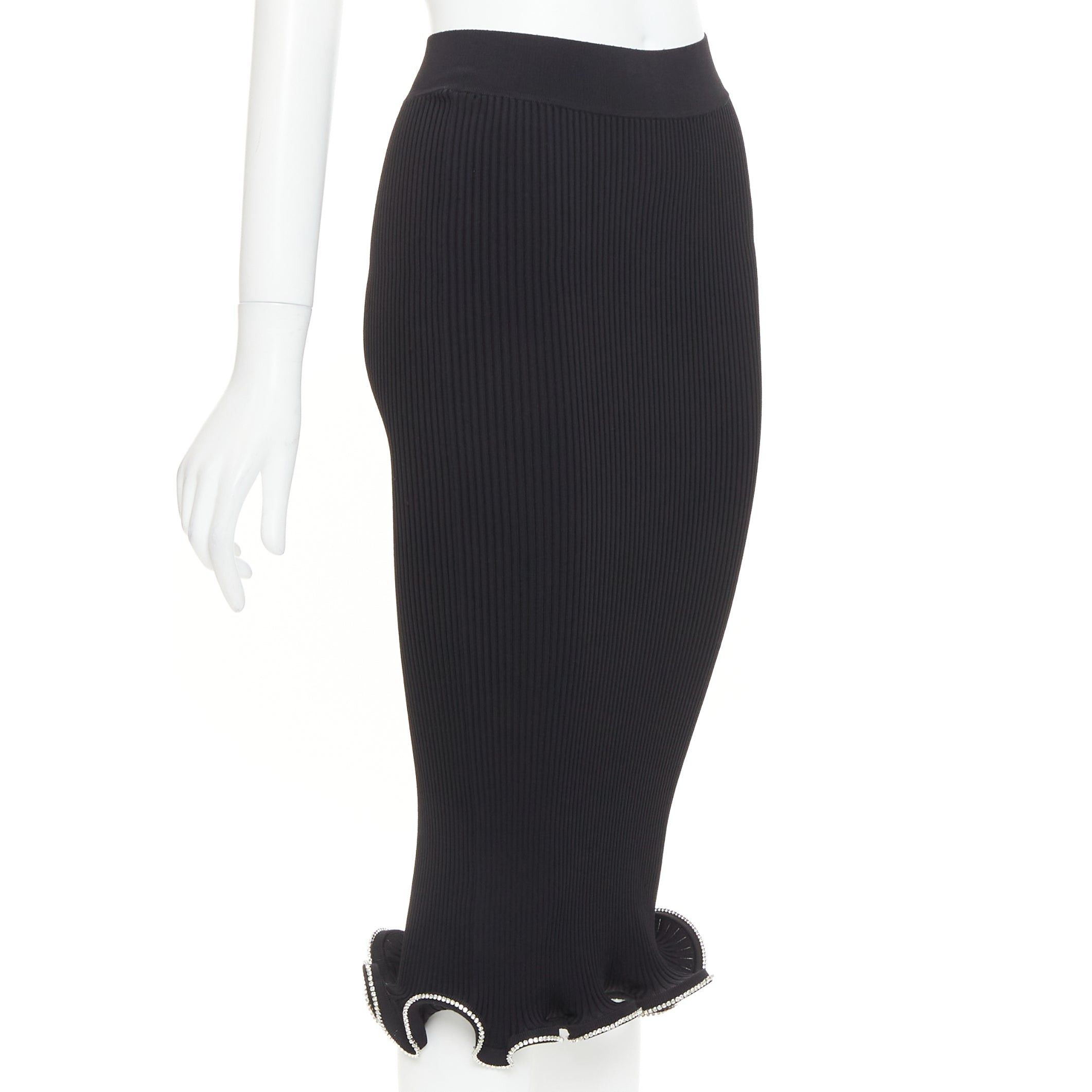 Alexandre Vauthier ALEXANDRE VAUTHIER black ribbed knit silver strass crystal flounce ruffle skirt Size 25" / US 0 / IT 36 - 3 Thumbnail