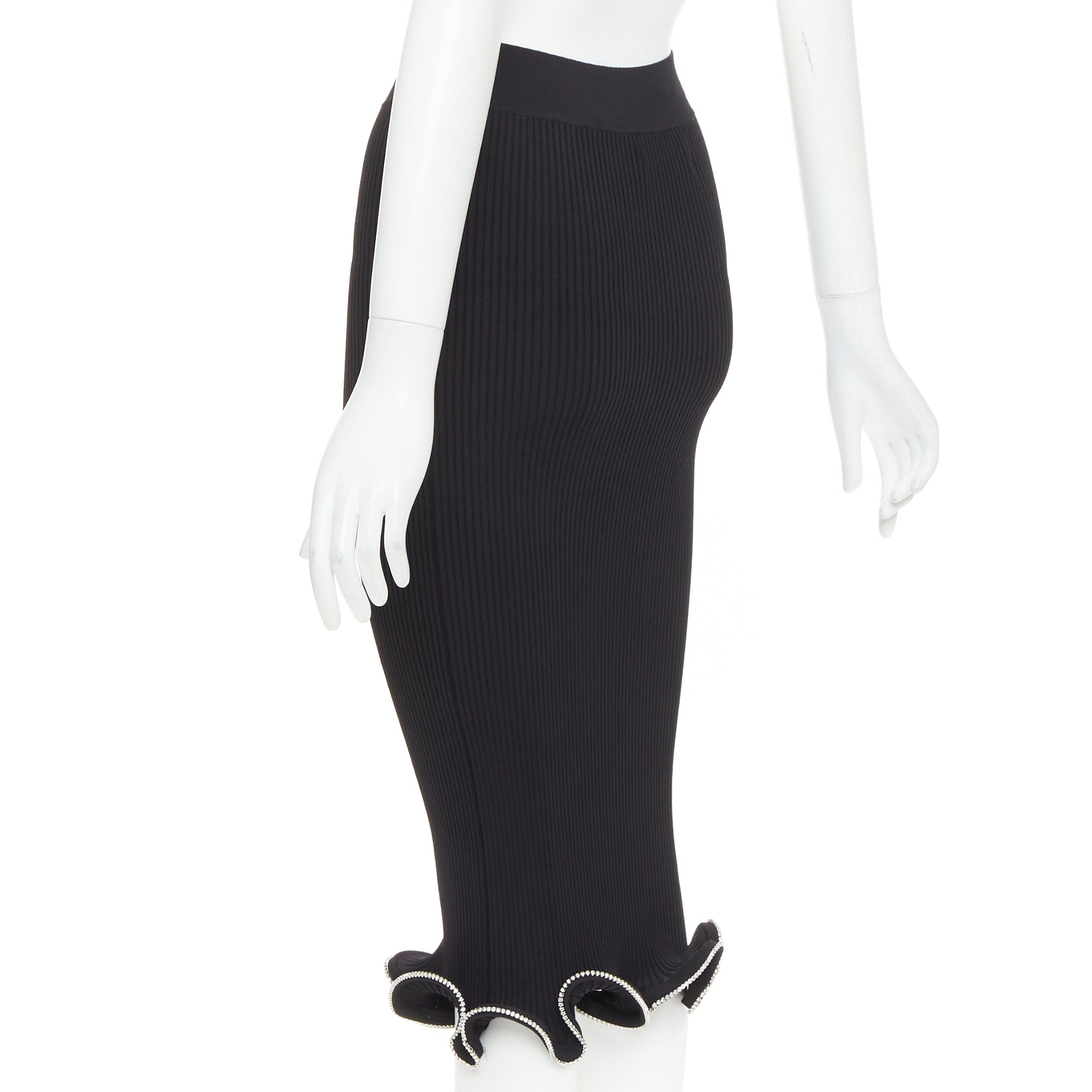 Alexandre Vauthier ALEXANDRE VAUTHIER black ribbed knit silver strass crystal flounce ruffle skirt Size 25" / US 0 / IT 36 - 6 Thumbnail