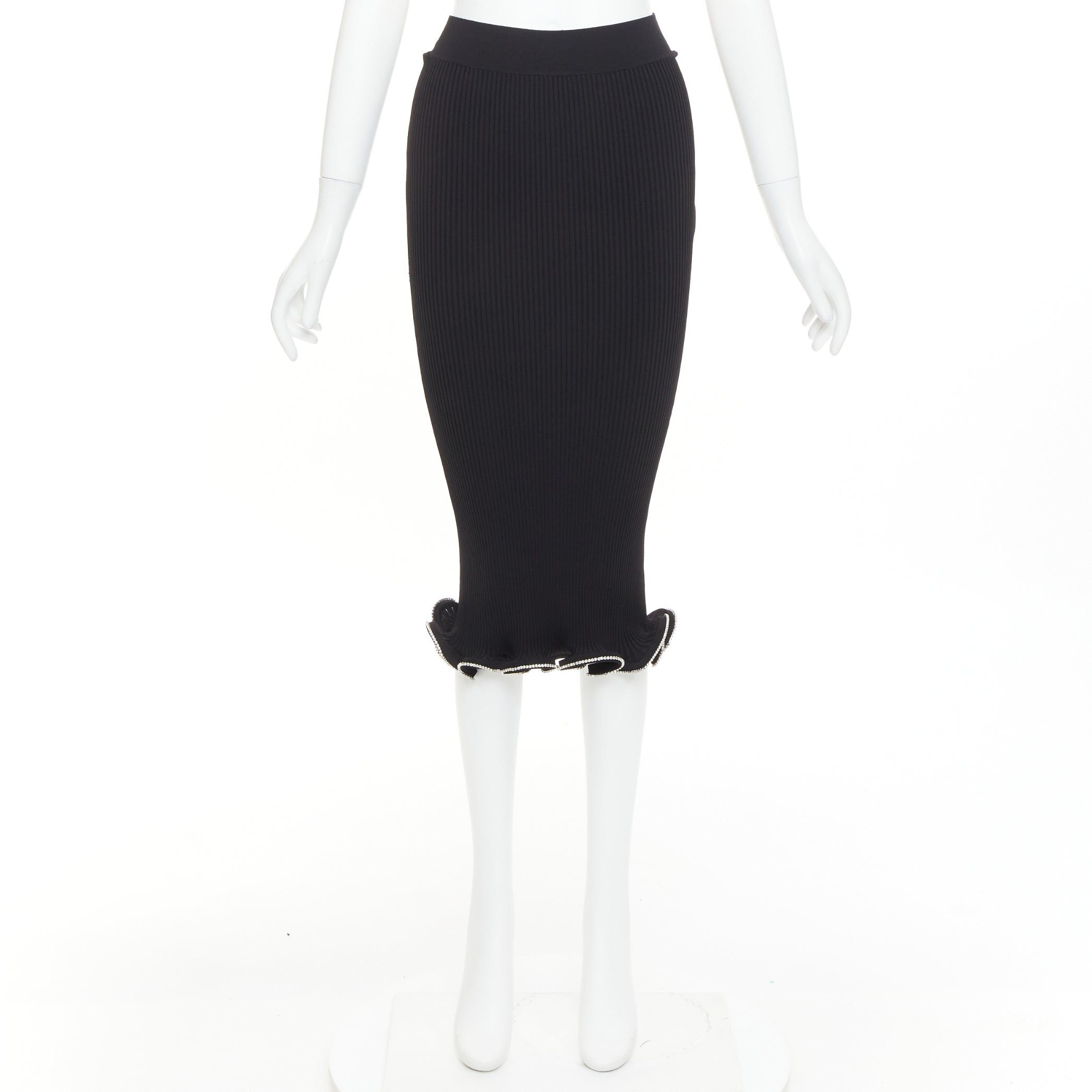 Alexandre Vauthier ALEXANDRE VAUTHIER black ribbed knit silver strass crystal flounce ruffle skirt Size 25" / US 0 / IT 36 - 9 Thumbnail
