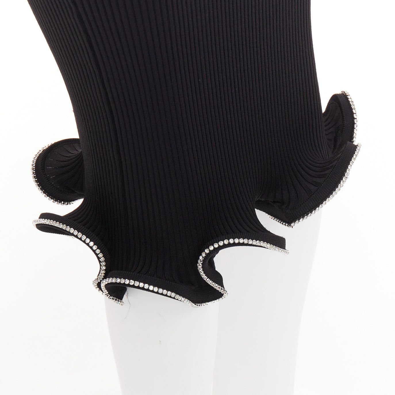 Alexandre Vauthier ALEXANDRE VAUTHIER black ribbed knit silver strass crystal flounce ruffle skirt Size 25" / US 0 / IT 36 - 2 Thumbnail