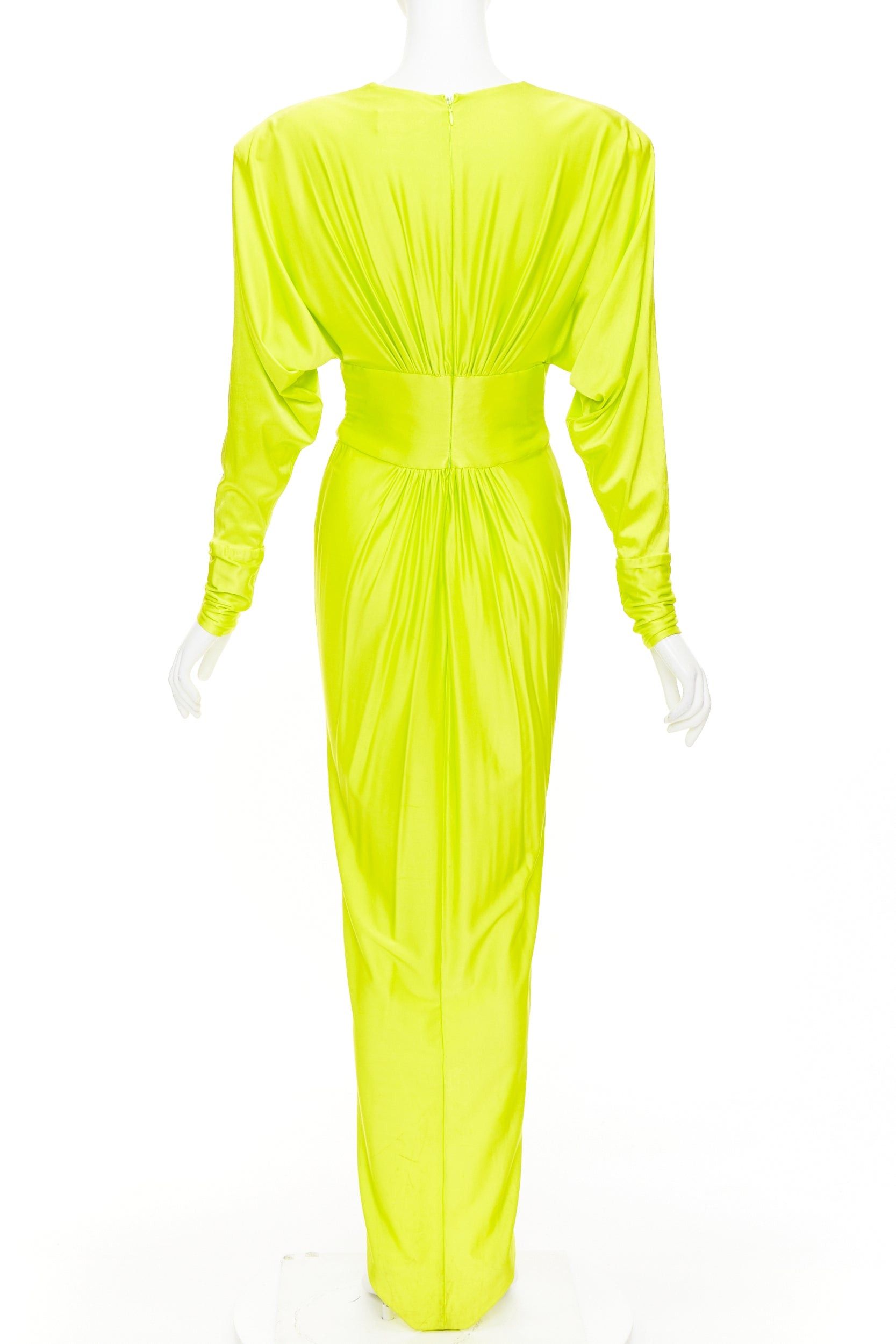Alexandre Vauthier ALEXANDRE VAUTHIER neon yellow viscose Power shoulder plunge drape dress Size S / US 4 / IT 40 - 5 Thumbnail