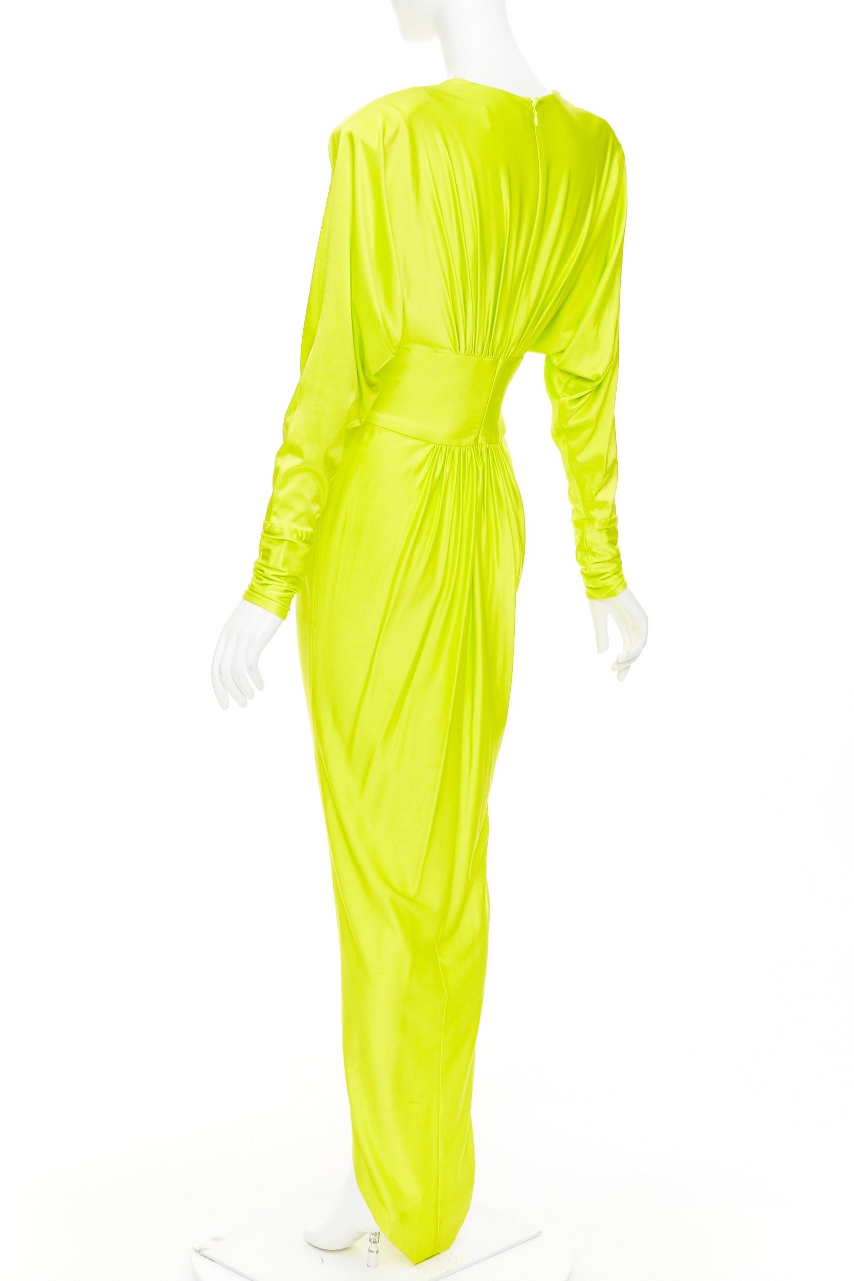 Alexandre Vauthier ALEXANDRE VAUTHIER neon yellow viscose Power shoulder plunge drape dress Size S / US 4 / IT 40 - 6 Thumbnail