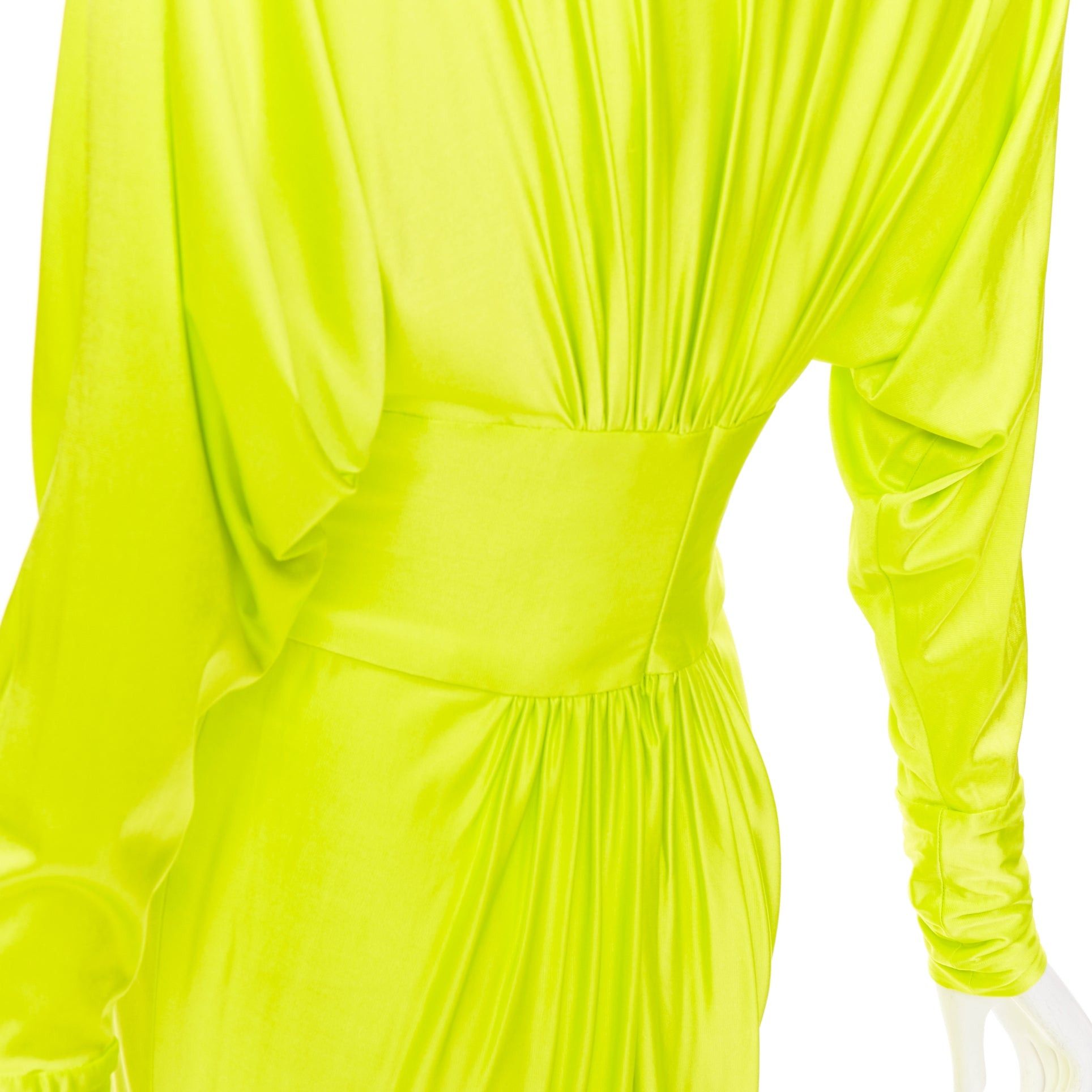 Alexandre Vauthier ALEXANDRE VAUTHIER neon yellow viscose Power shoulder plunge drape dress Size S / US 4 / IT 40 - 7 Thumbnail