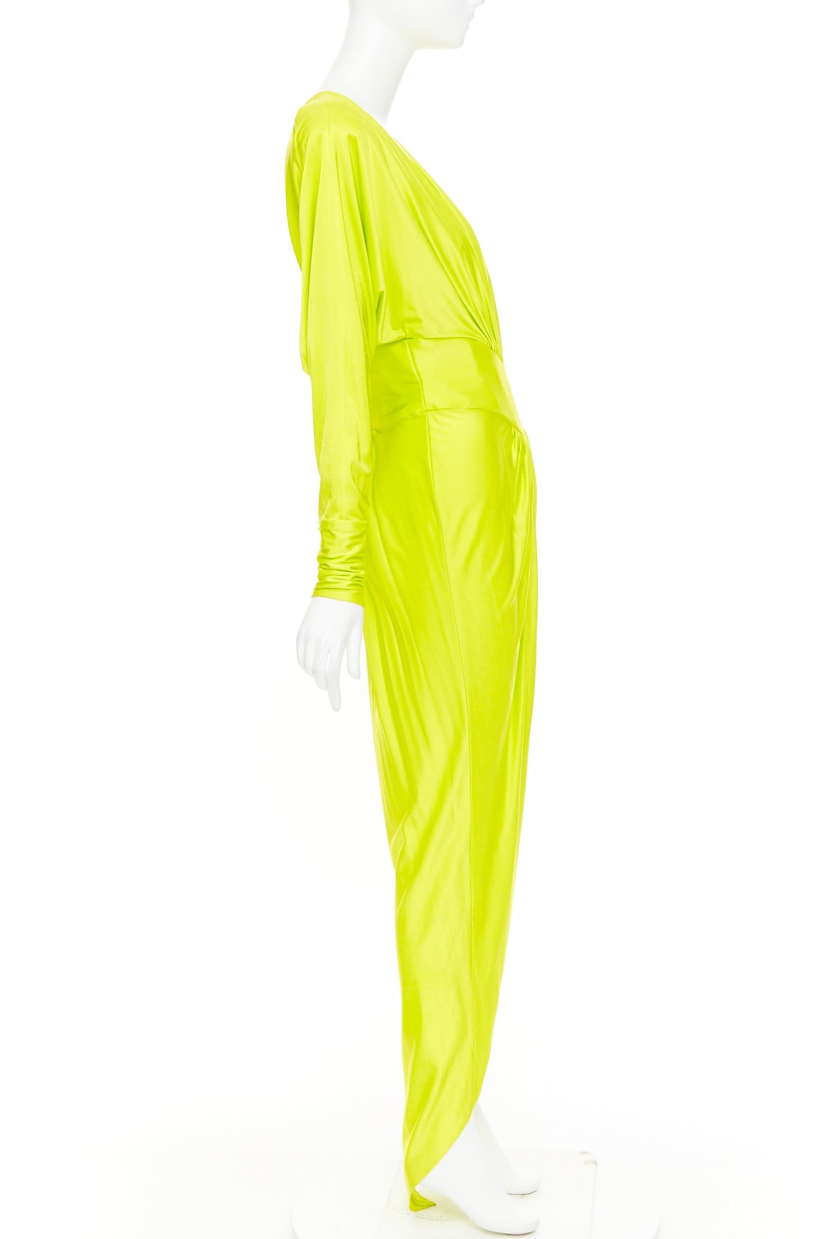 Alexandre Vauthier ALEXANDRE VAUTHIER neon yellow viscose Power shoulder plunge drape dress Size S / US 4 / IT 40 - 4 Thumbnail