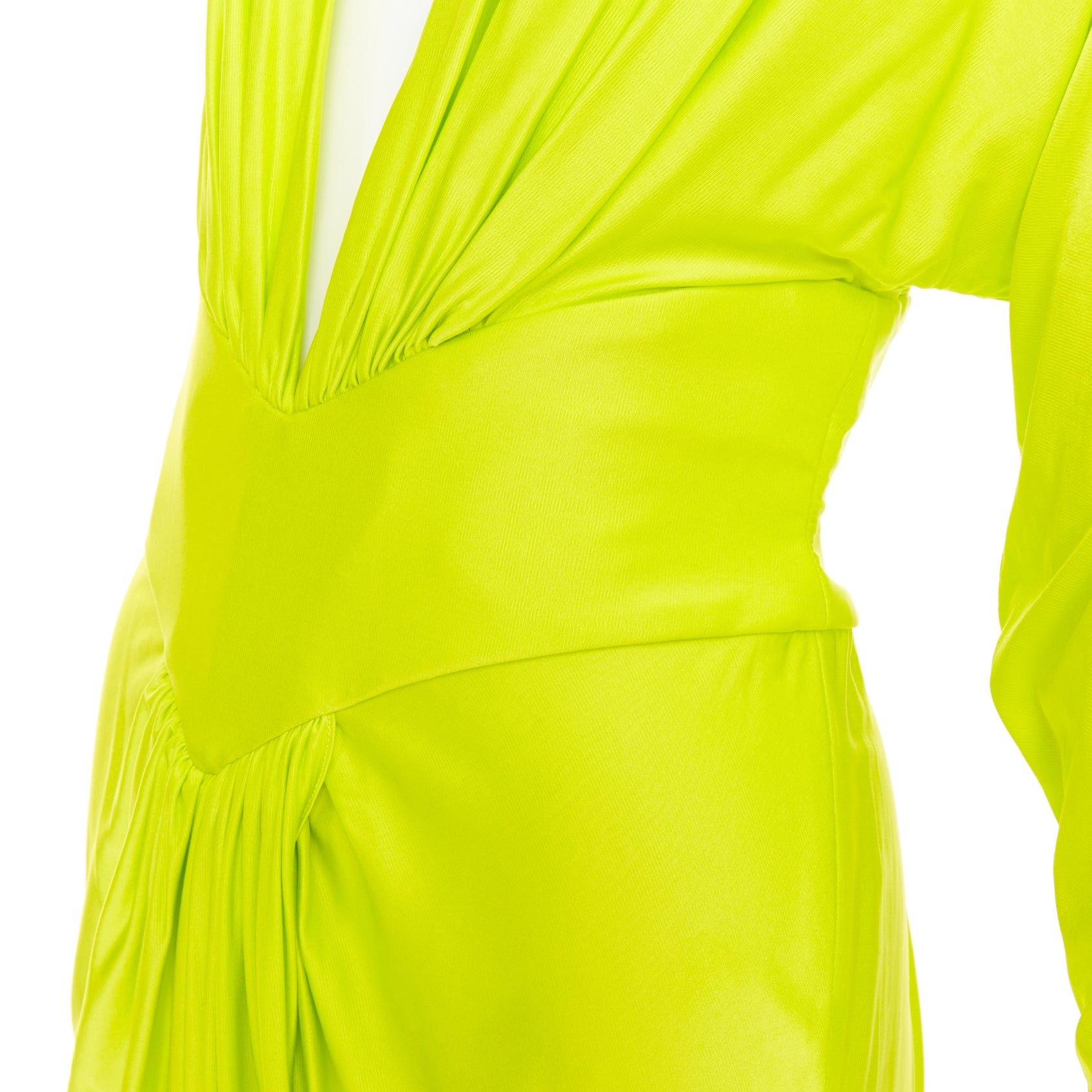 Alexandre Vauthier ALEXANDRE VAUTHIER neon yellow viscose Power shoulder plunge drape dress Size S / US 4 / IT 40 - 2 Thumbnail