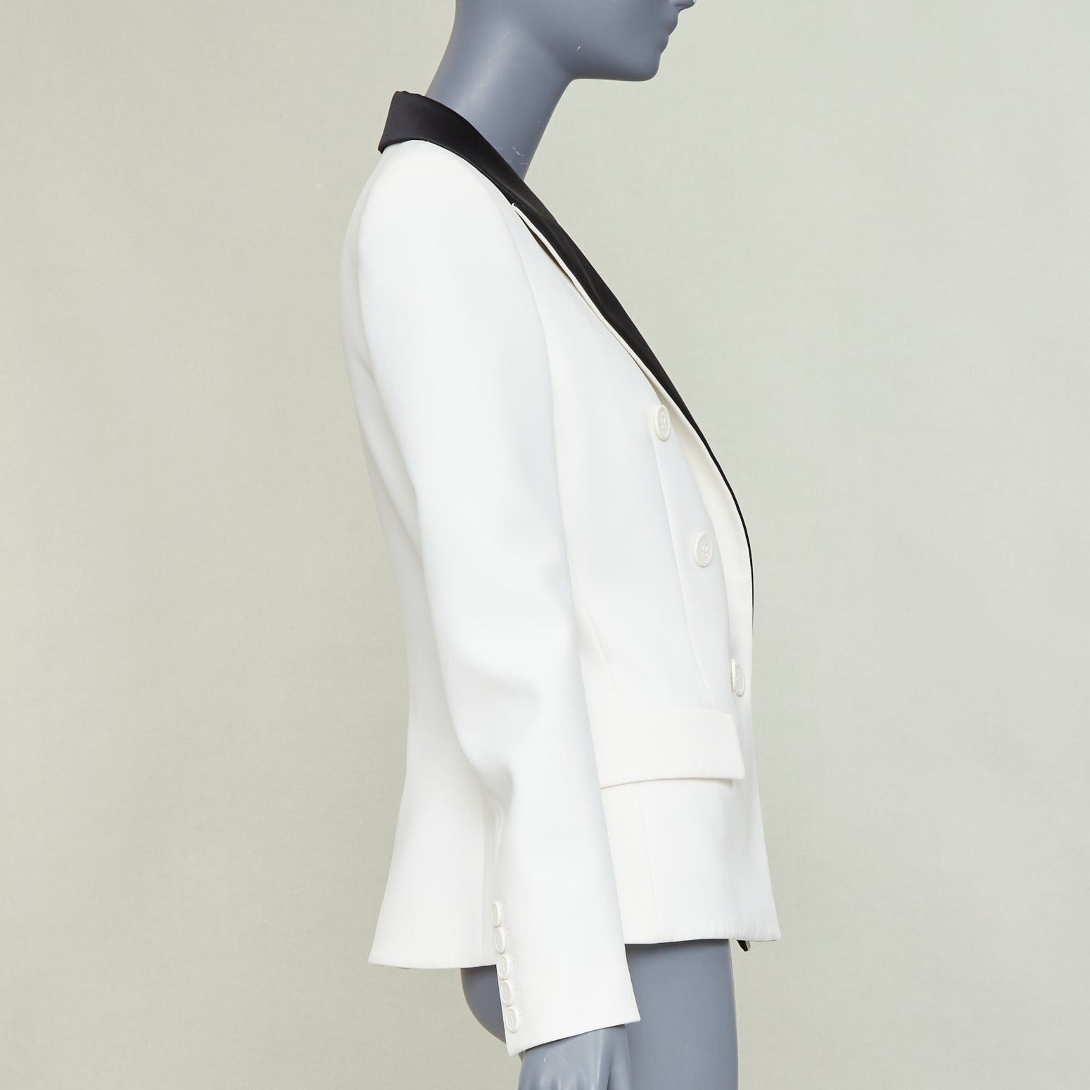 Alexandre Vauthier ALEXANDRE VAUTHIER off white black satin lapel double breasted tuxedo jacket Size S / US 4 / IT 40 - 5 Thumbnail