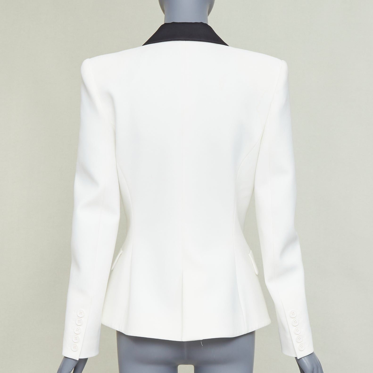 Alexandre Vauthier ALEXANDRE VAUTHIER off white black satin lapel double breasted tuxedo jacket Size S / US 4 / IT 40 - 6 Thumbnail
