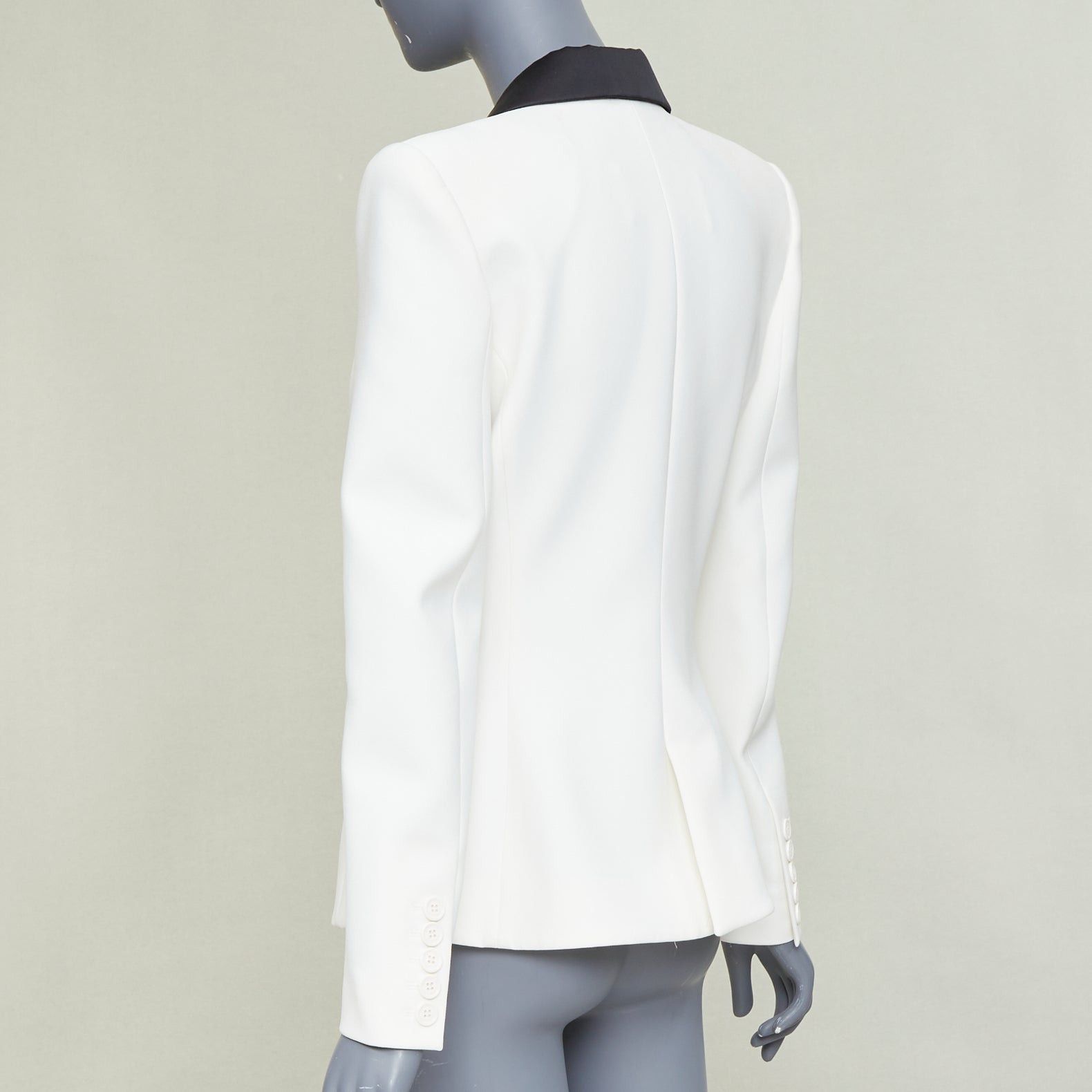 Alexandre Vauthier ALEXANDRE VAUTHIER off white black satin lapel double breasted tuxedo jacket Size S / US 4 / IT 40 - 7 Thumbnail