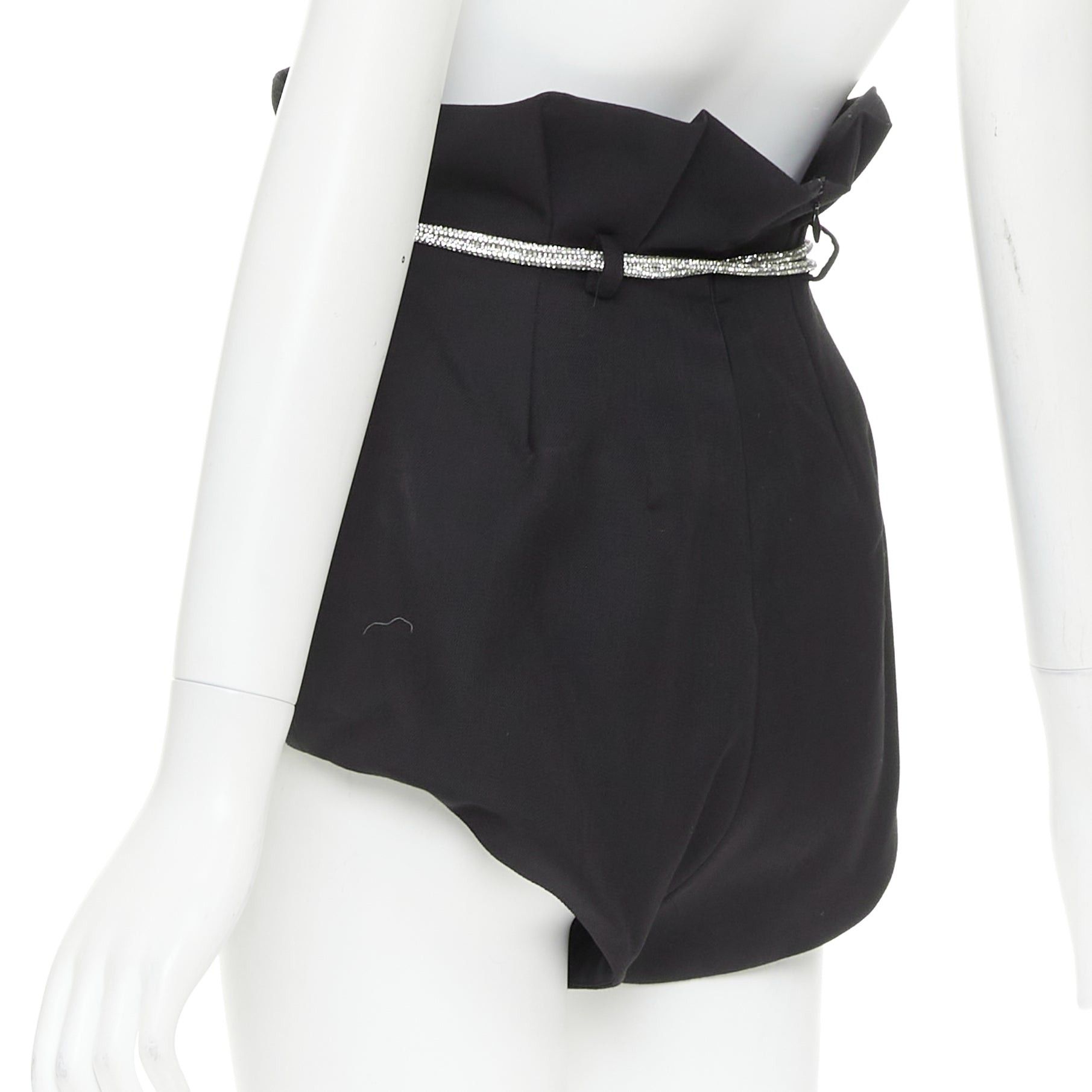 Alexandre Vauthier ALEXANDRE VAUTHIER SS2021 Runway black crepe silver crystal strass rope tie belt mini shorts Size 26" / US 2 / IT 38 - 6 Thumbnail