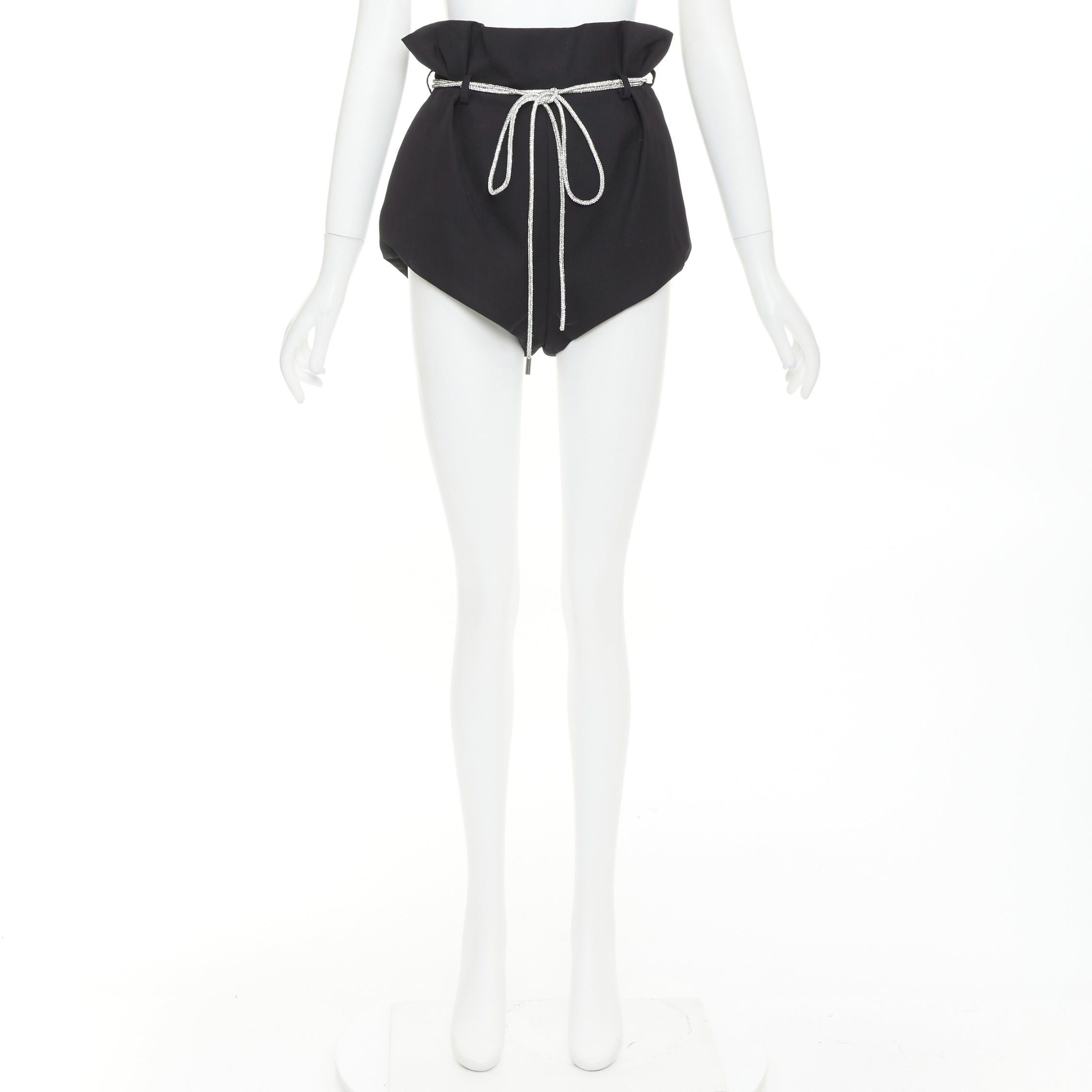 Alexandre Vauthier ALEXANDRE VAUTHIER SS2021 Runway black crepe silver crystal strass rope tie belt mini shorts Size 26" / US 2 / IT 38 - 9 Thumbnail