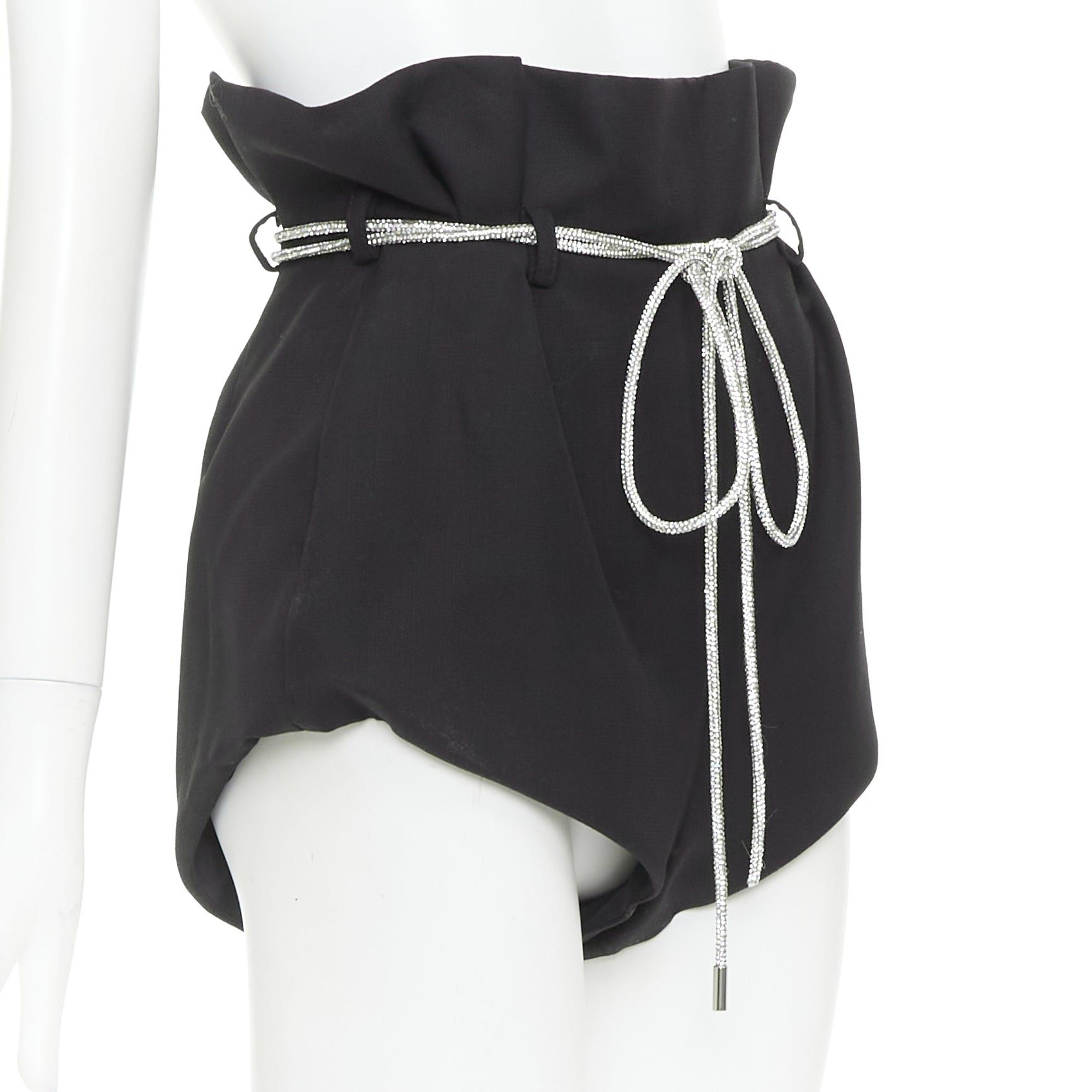 Alexandre Vauthier ALEXANDRE VAUTHIER SS2021 Runway black crepe silver crystal strass rope tie belt mini shorts Size 26" / US 2 / IT 38 - 3 Thumbnail