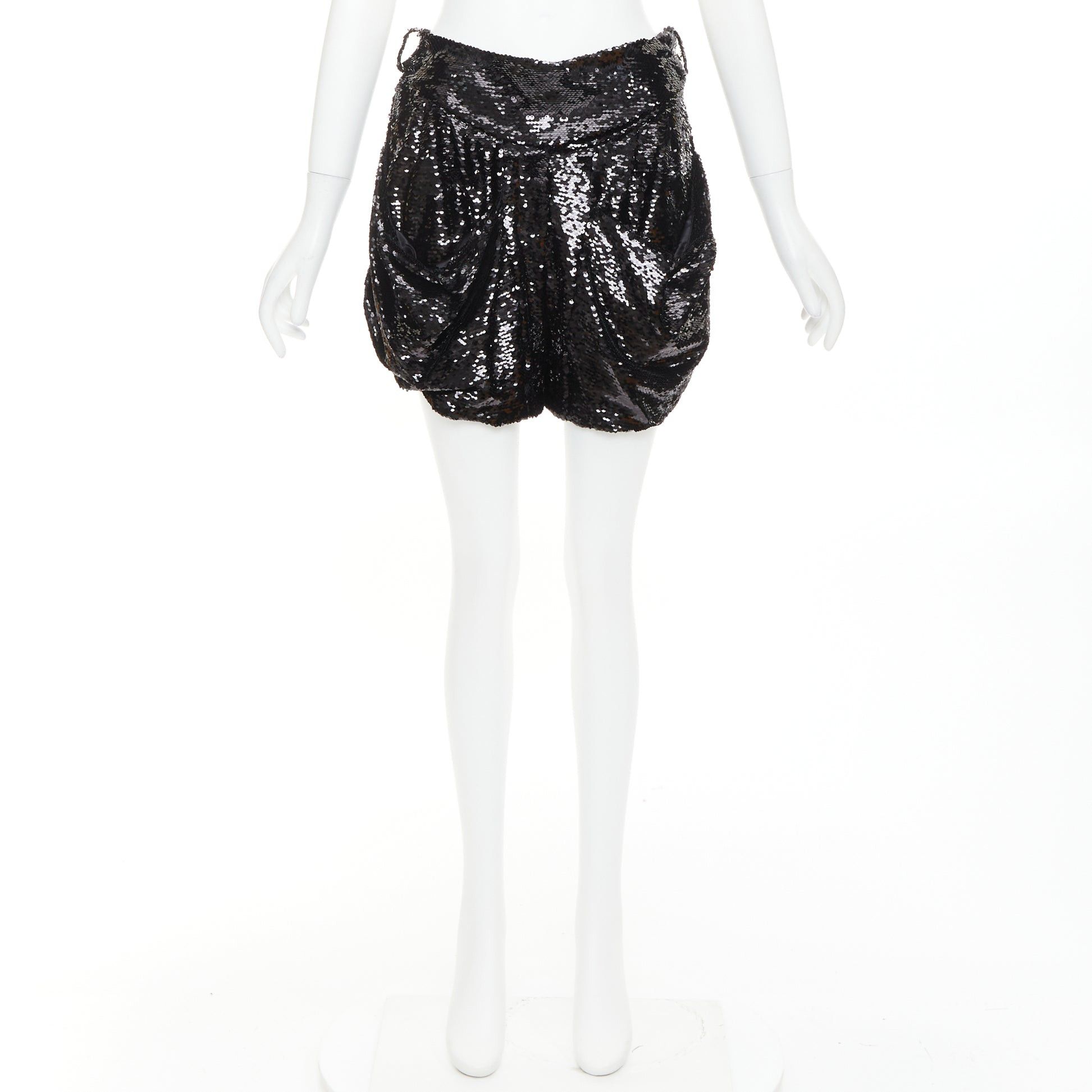 Alexandre Vauthier ALEXANDRE VAUTHIER COUTURE black sequinned draped front pocketed bubble shorts Size 26" / US 2 / IT 38 - 9 Thumbnail