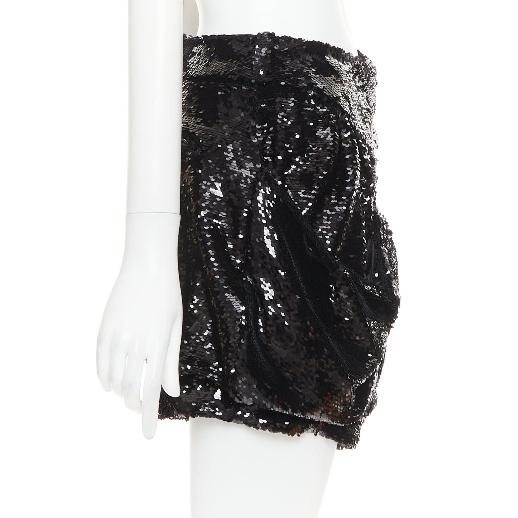 Alexandre Vauthier ALEXANDRE VAUTHIER COUTURE black sequinned draped front pocketed bubble shorts Size 26" / US 2 / IT 38 - 4 Thumbnail