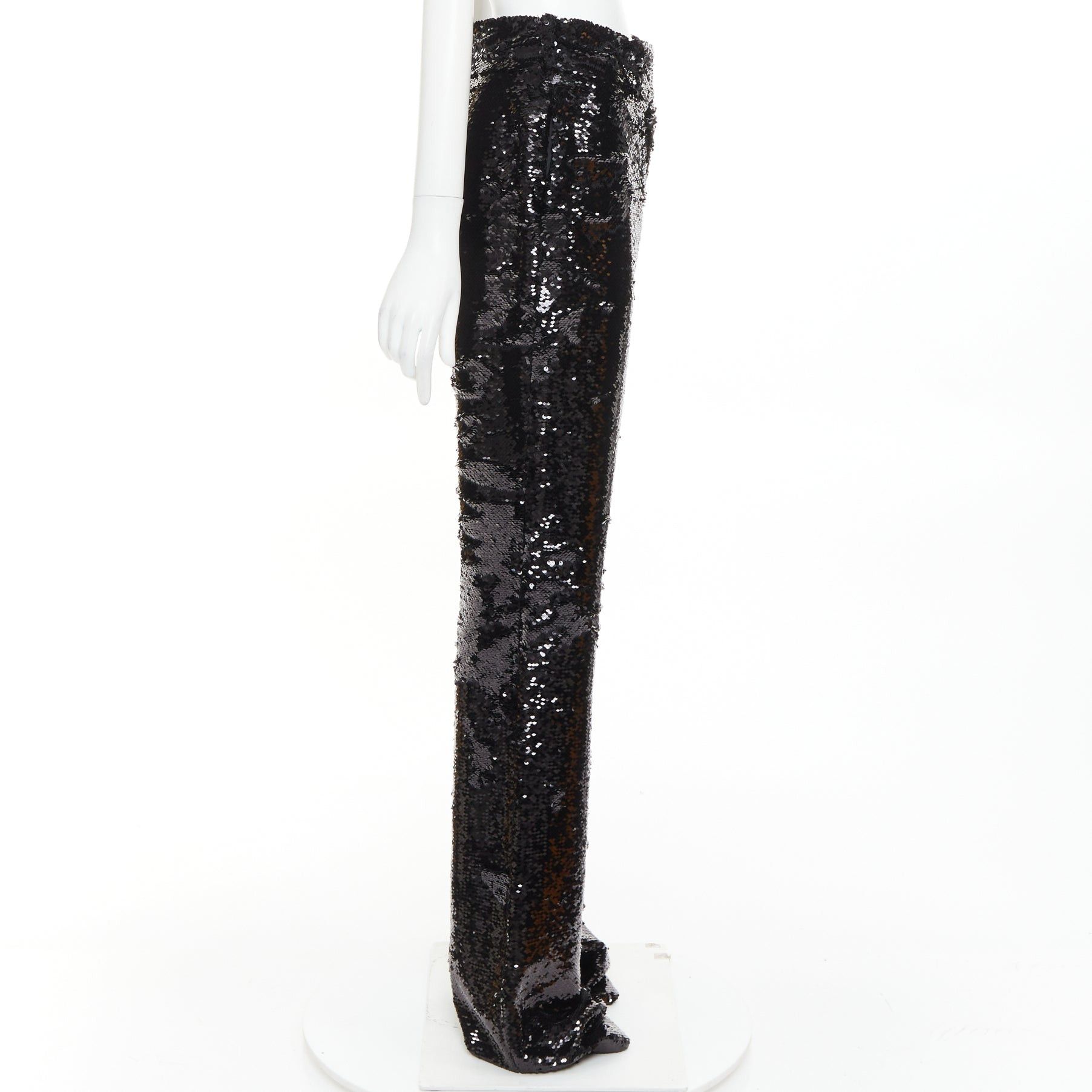 Alexandre Vauthier ALEXANDRE VAUTHIER COUTURE AW2019 Runway black paillette sequin wide leg pants Size 26" / US 2 / IT 38 - 4 Thumbnail