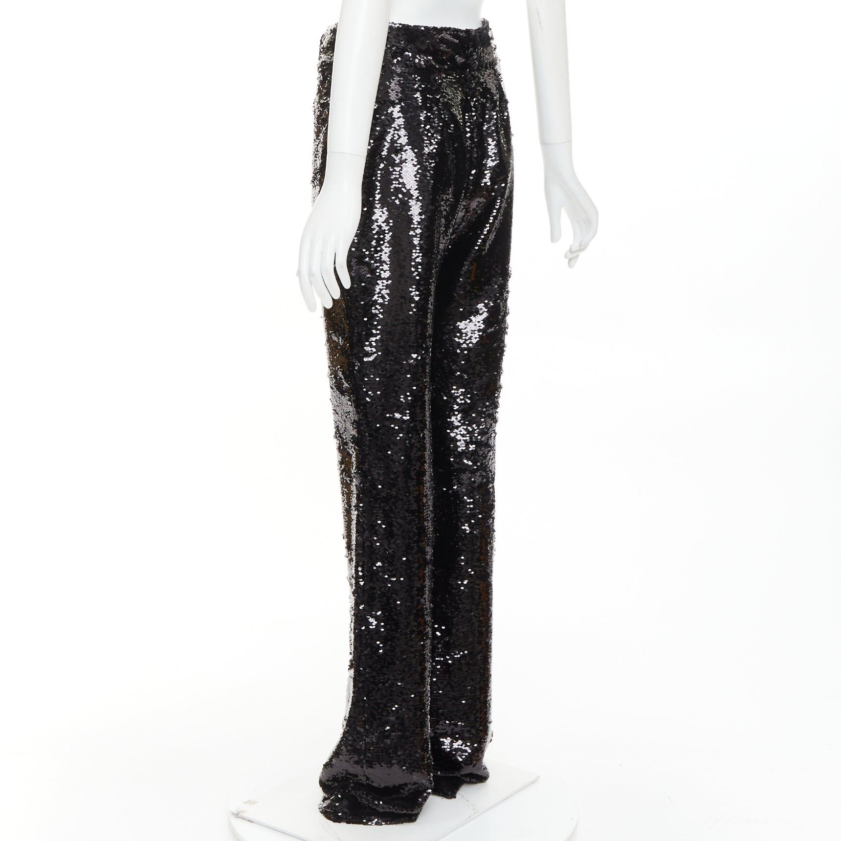 Alexandre Vauthier ALEXANDRE VAUTHIER COUTURE AW2019 Runway black paillette sequin wide leg pants Size 26" / US 2 / IT 38 - 6 Thumbnail