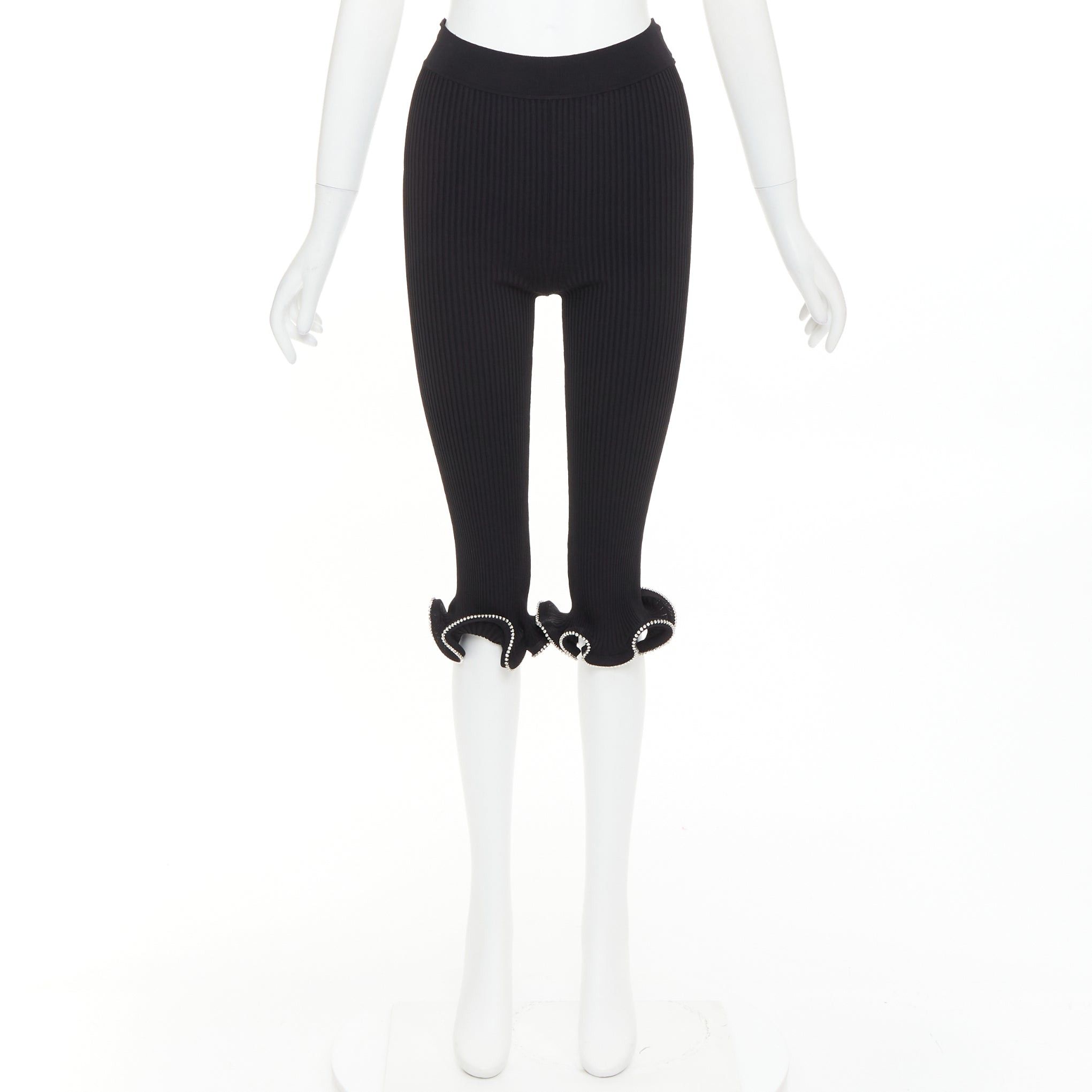 Alexandre Vauthier ALEXANDRE VAUTHIER black ribbed knit crystal embellished ruffle hem knee shorts Size 26" / US 2 / IT 38 - 9 Thumbnail