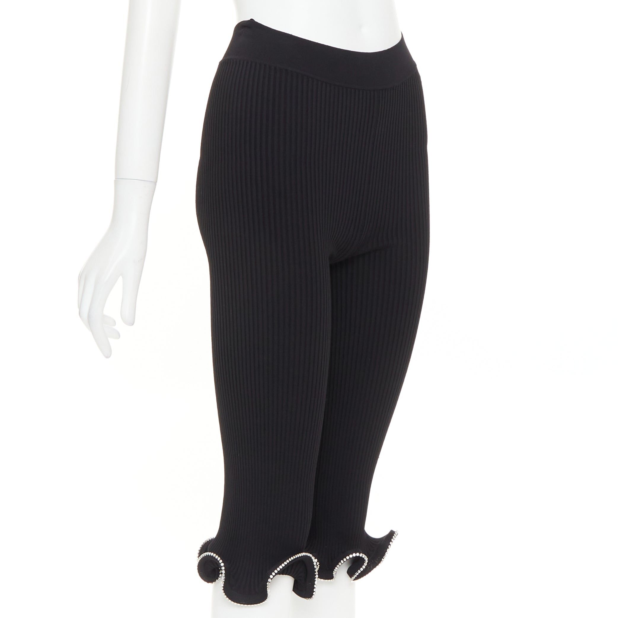Alexandre Vauthier ALEXANDRE VAUTHIER black ribbed knit crystal embellished ruffle hem knee shorts Size 26" / US 2 / IT 38 - 3 Thumbnail