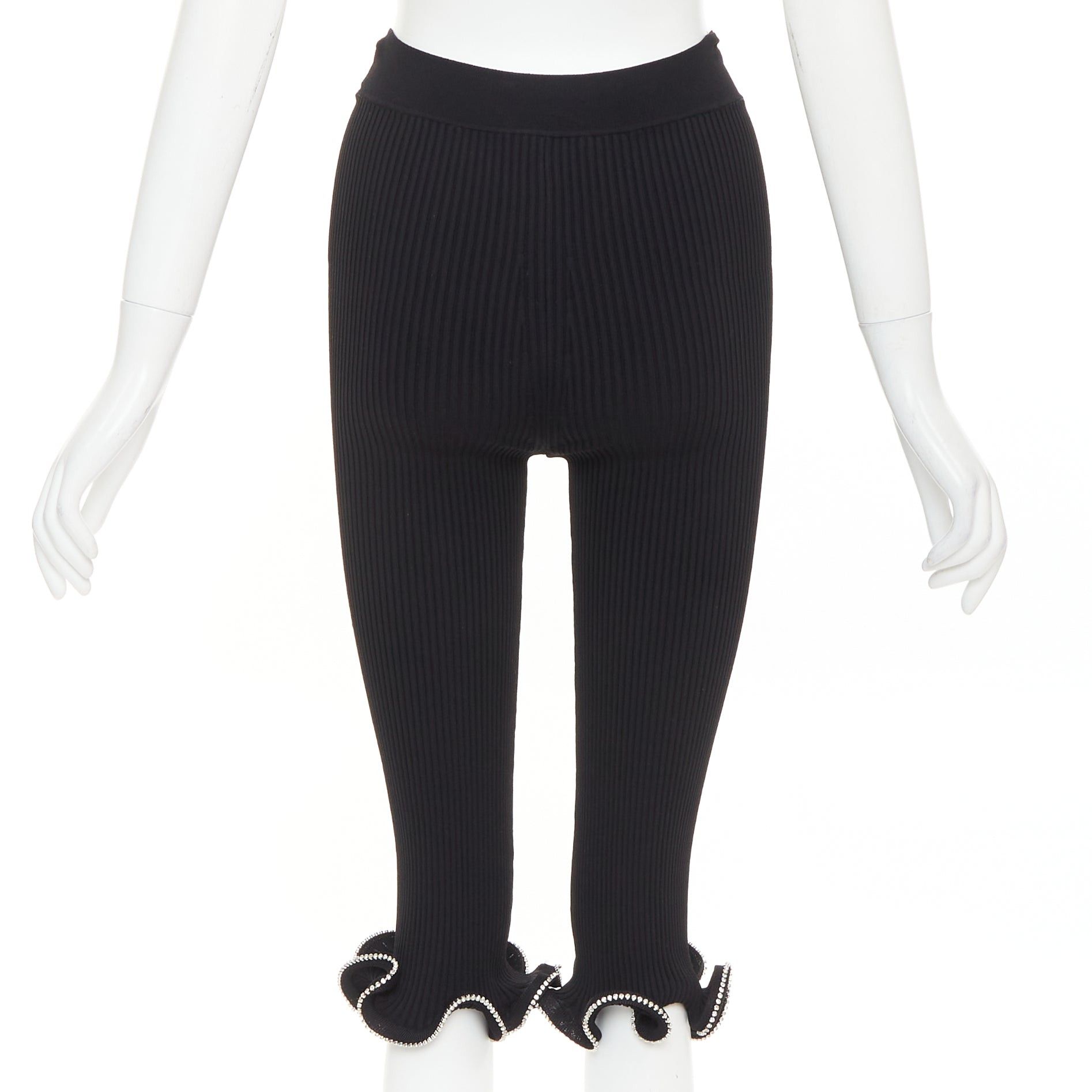 Alexandre Vauthier ALEXANDRE VAUTHIER black ribbed knit crystal embellished ruffle hem knee shorts Size 26" / US 2 / IT 38 - 5 Thumbnail