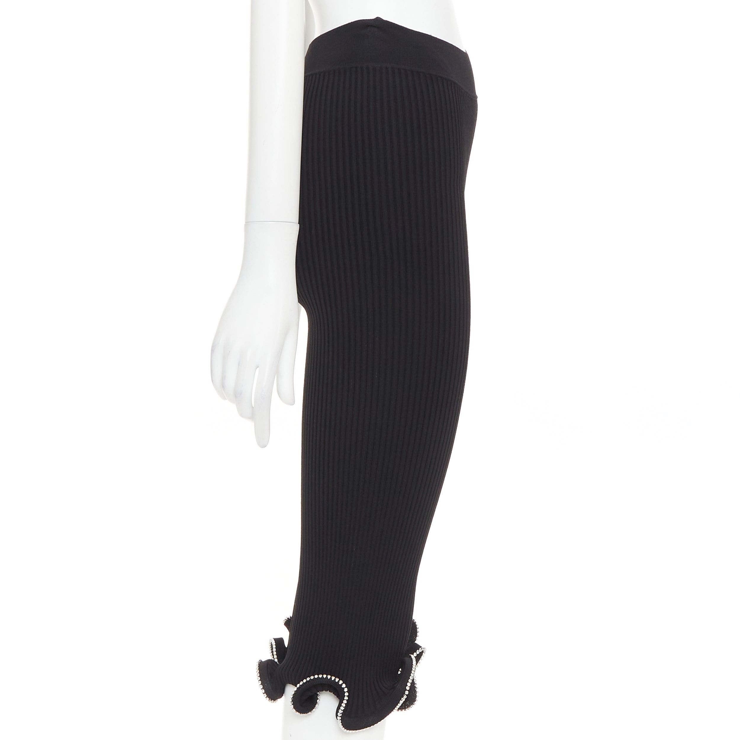 Alexandre Vauthier ALEXANDRE VAUTHIER black ribbed knit crystal embellished ruffle hem knee shorts Size 26" / US 2 / IT 38 - 4 Thumbnail