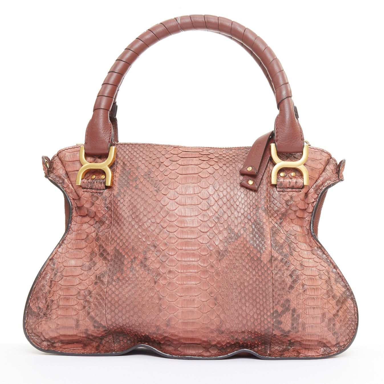 Chloe CHLOE Marcie Medium reddish brown snakeskin leather gold hardware 2 way satchel handbag Size ONE SIZE - 5 Thumbnail