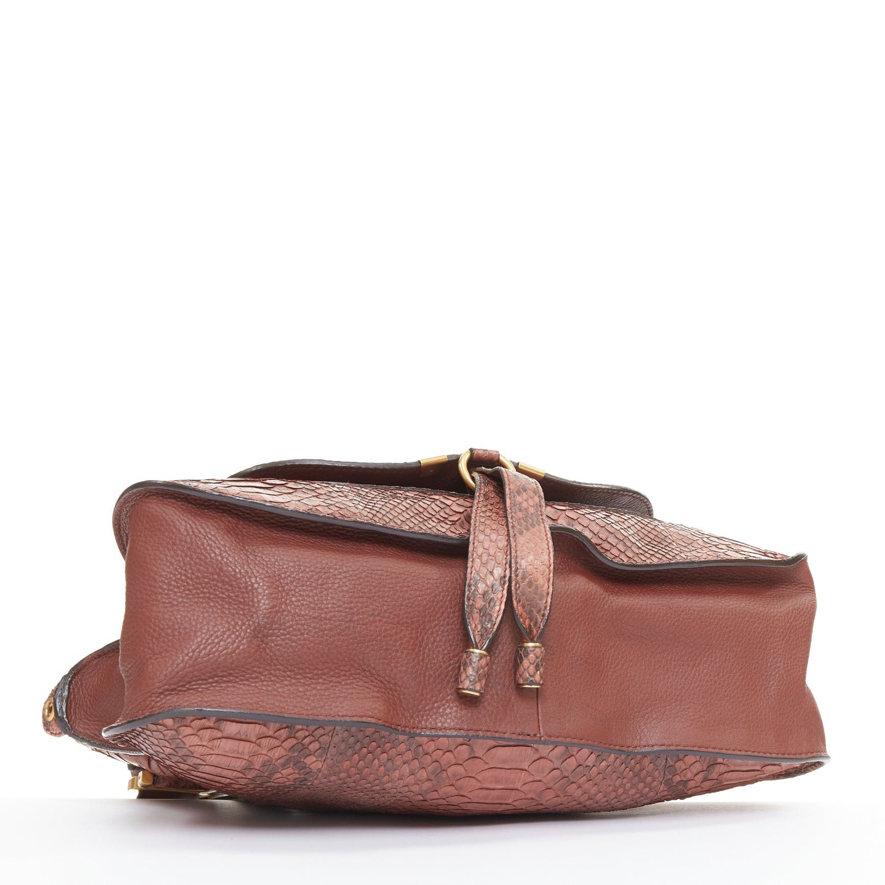 Chloe CHLOE Marcie Medium reddish brown snakeskin leather gold hardware 2 way satchel handbag Size ONE SIZE - 6 Thumbnail
