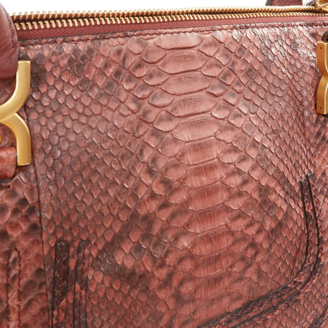 Chloe CHLOE Marcie Medium reddish brown snakeskin leather gold hardware 2 way satchel handbag Size ONE SIZE - 8 Thumbnail