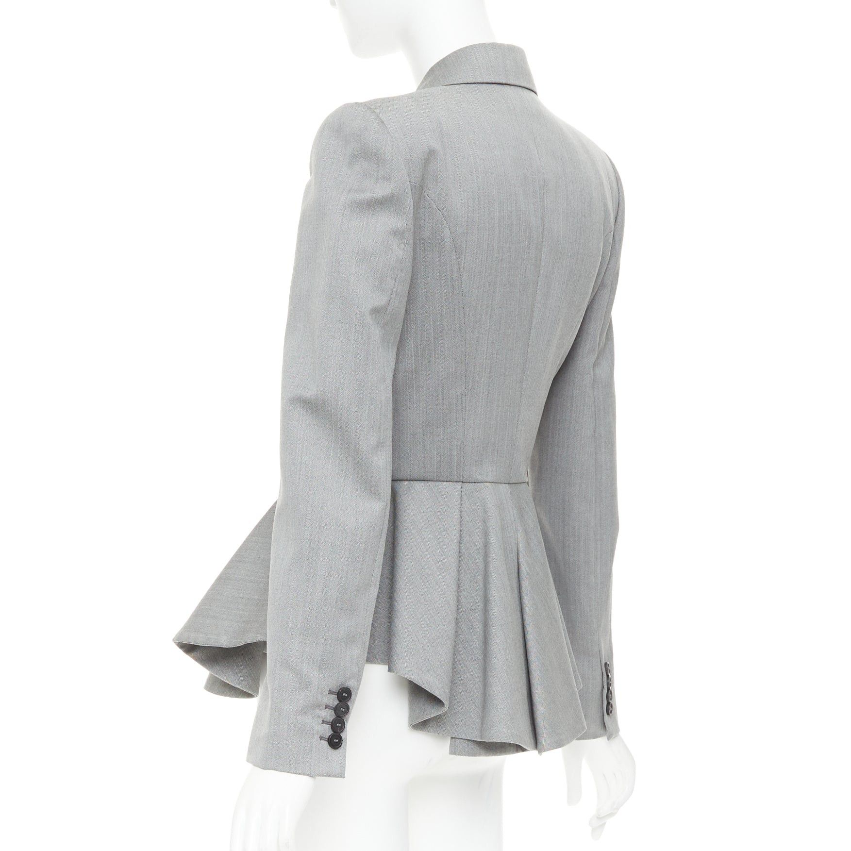 Alexander McQueen ALEXANDER MCQUEEN 2019 grey wool fuchsia pink lined peplum blazer jacket IT42 M Size M / US 6-8 / IT 42-44 - 7 Thumbnail