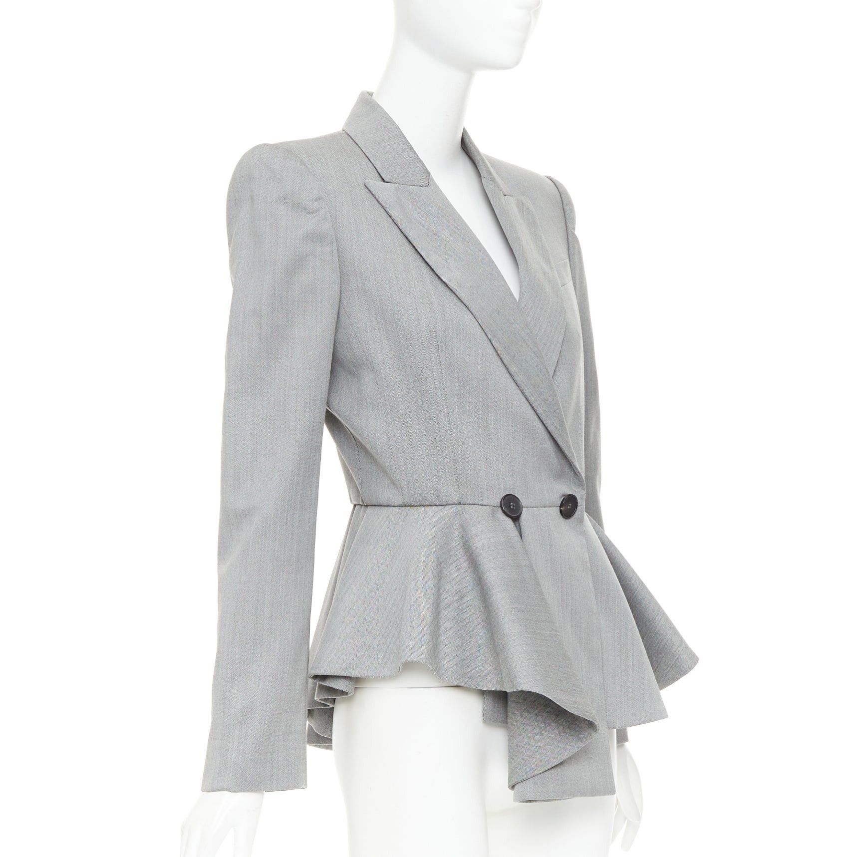 Alexander McQueen ALEXANDER MCQUEEN 2019 grey wool fuchsia pink lined peplum blazer jacket IT42 M Size M / US 6-8 / IT 42-44 - 4 Thumbnail