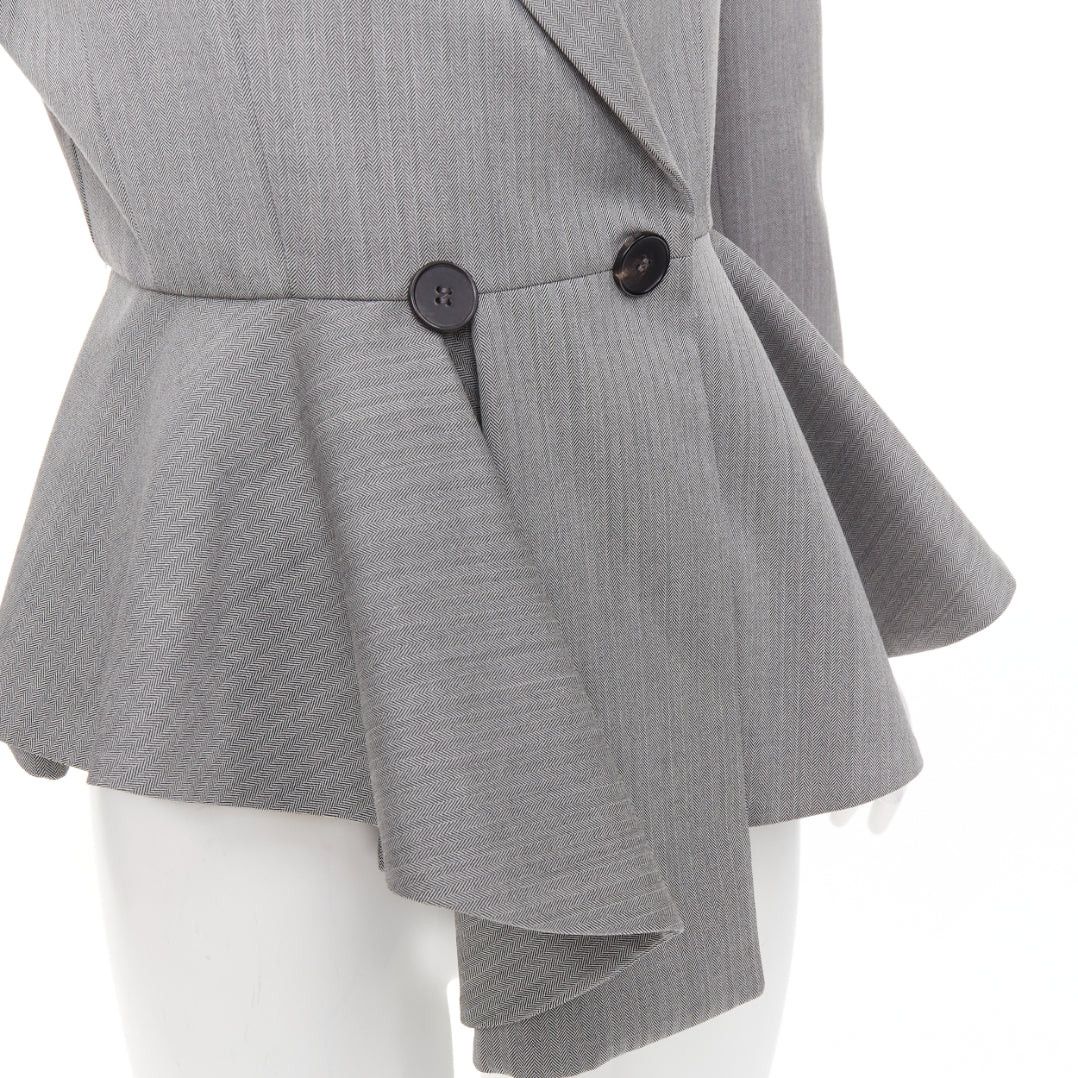 Alexander McQueen ALEXANDER MCQUEEN 2019 grey wool fuchsia pink lined peplum blazer jacket IT42 M Size M / US 6-8 / IT 42-44 - 2 Thumbnail