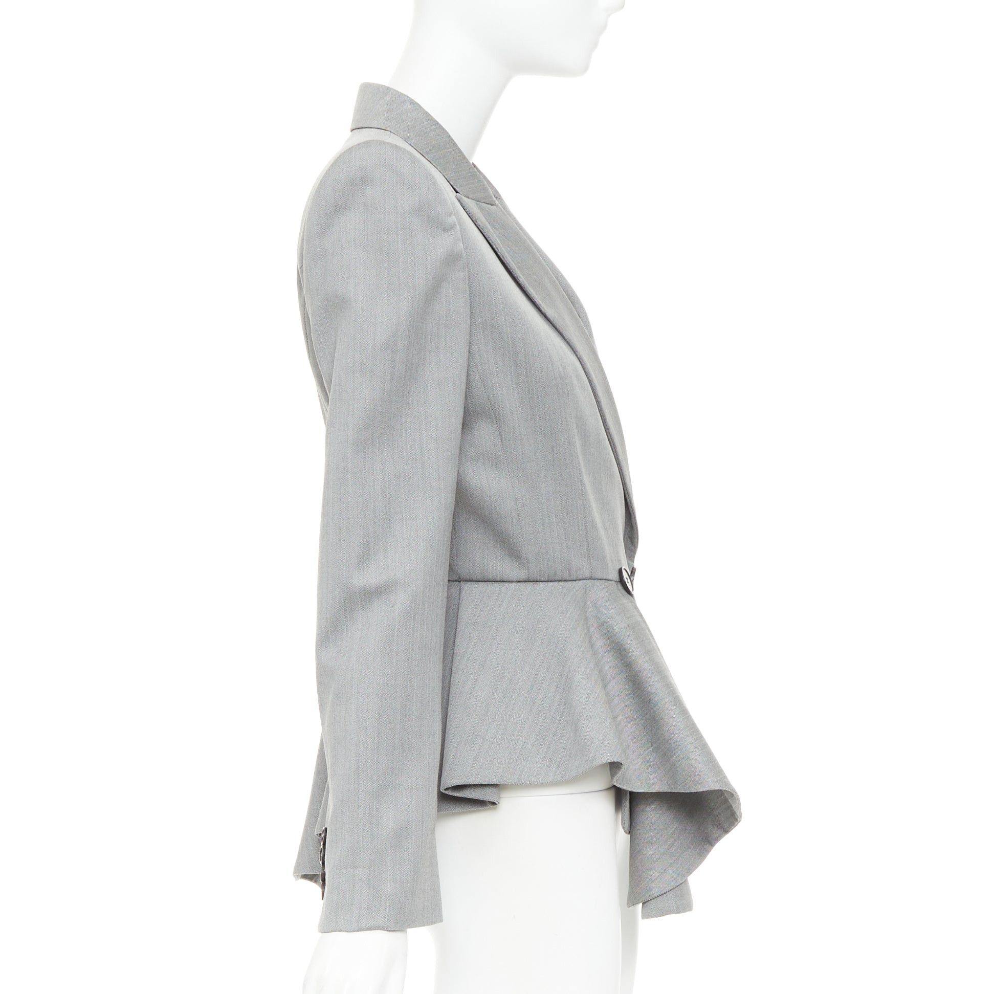 Alexander McQueen ALEXANDER MCQUEEN 2019 grey wool fuchsia pink lined peplum blazer jacket IT42 M Size M / US 6-8 / IT 42-44 - 5 Thumbnail
