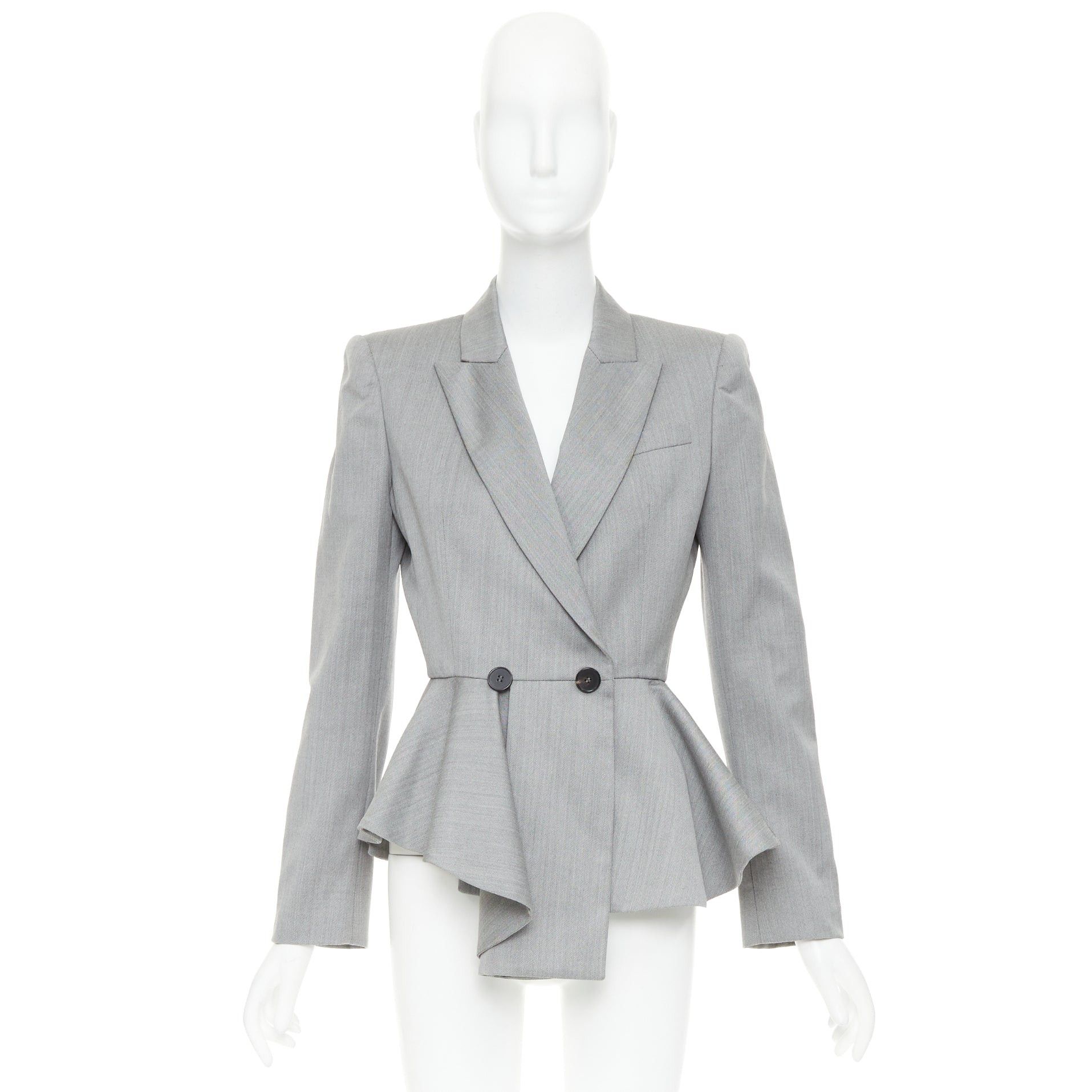 Alexander McQueen ALEXANDER MCQUEEN 2019 grey wool fuchsia pink lined peplum blazer jacket IT42 M Size M / US 6-8 / IT 42-44 - 10 Thumbnail