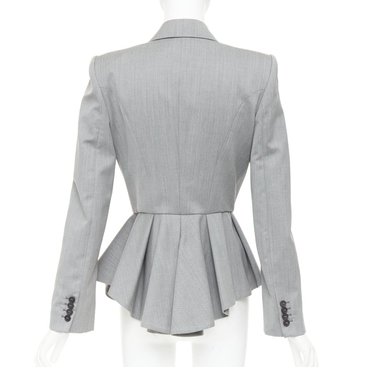 Alexander McQueen ALEXANDER MCQUEEN 2019 grey wool fuchsia pink lined peplum blazer jacket IT42 M Size M / US 6-8 / IT 42-44 - 6 Thumbnail