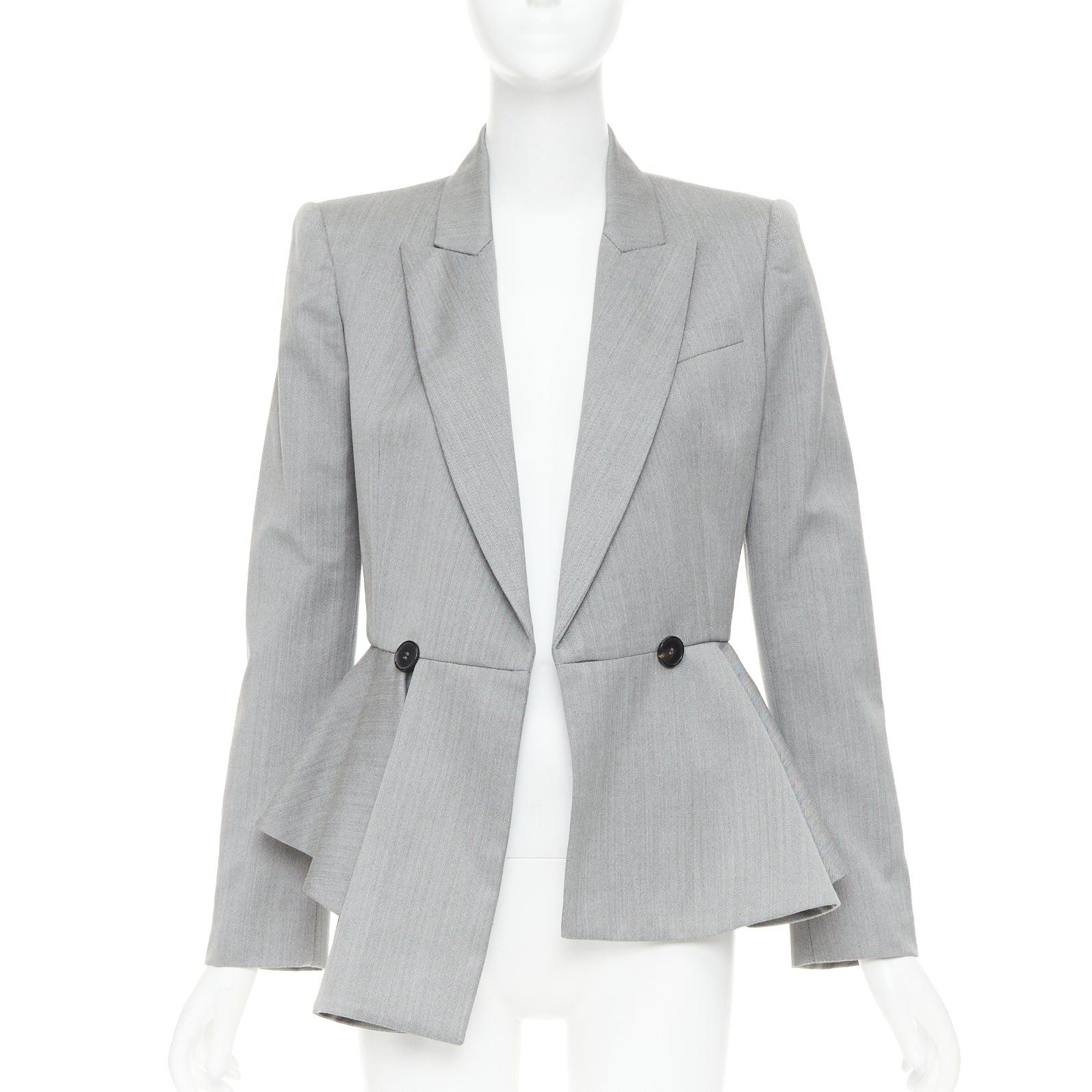 Alexander McQueen ALEXANDER MCQUEEN 2019 grey wool fuchsia pink lined peplum blazer jacket IT42 M Size M / US 6-8 / IT 42-44 - 3 Thumbnail