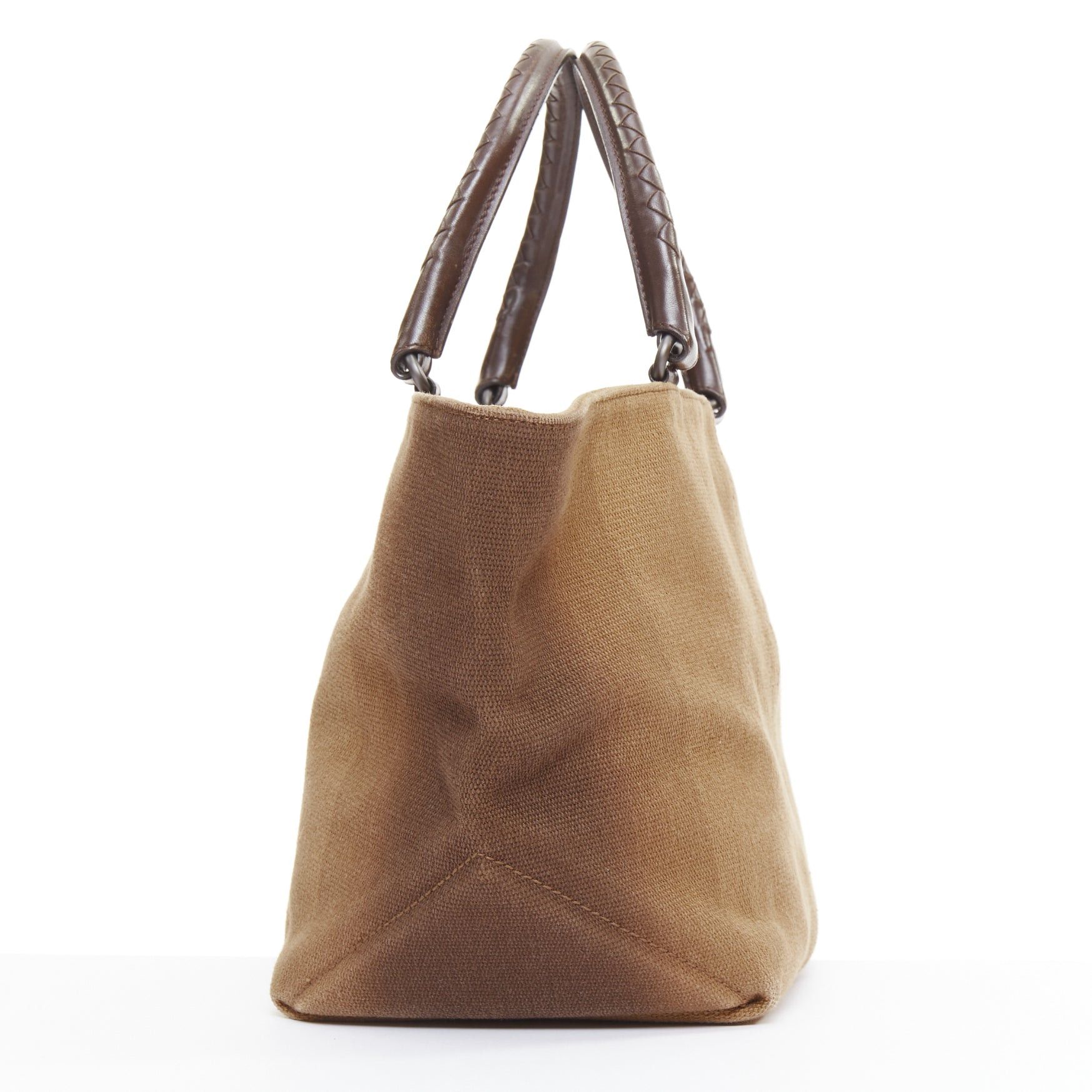 Bottega Veneta BOTTEGA VENETA gradient ombre brown canvas Intrecciato woven leather handle bag Size ONE SIZE - 4 Thumbnail