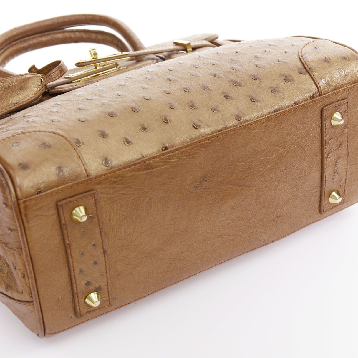 KWANPEN KWANPEN brown ostrich leather gold hardware top handle structured executive bag Size ONE SIZE - 7 Thumbnail