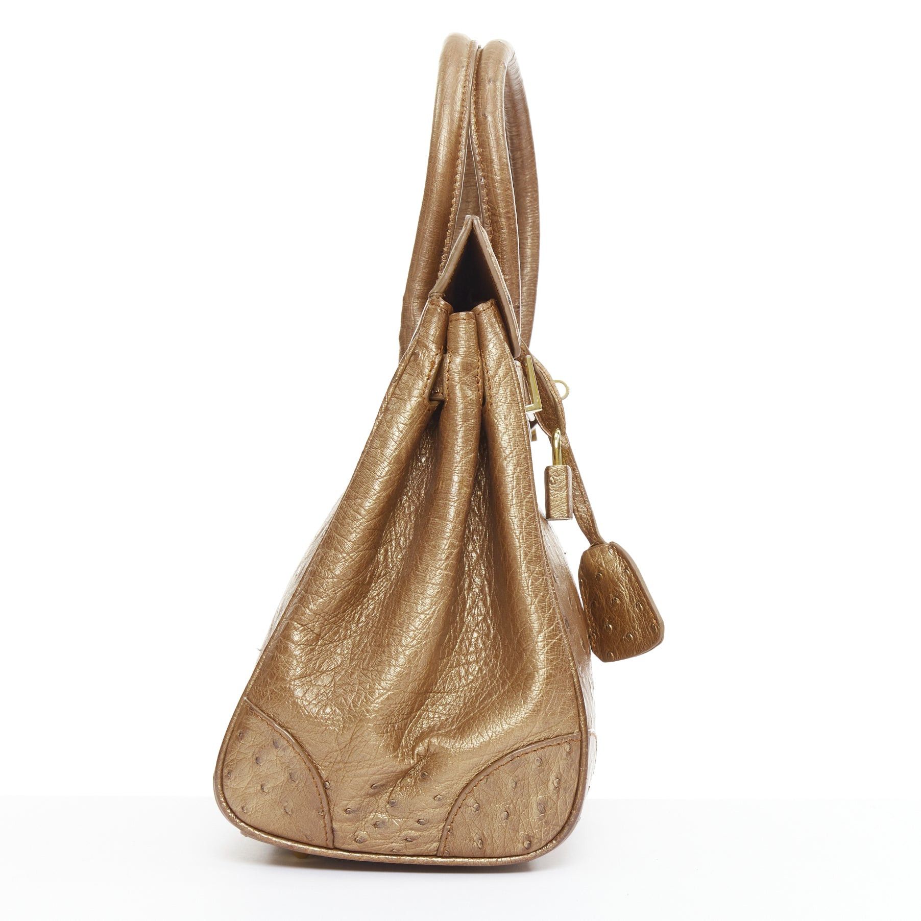KWANPEN KWANPEN brown ostrich leather gold hardware top handle structured executive bag Size ONE SIZE - 4 Thumbnail