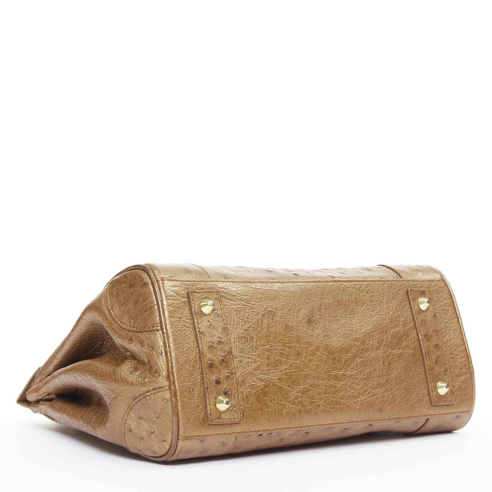 KWANPEN KWANPEN brown ostrich leather gold hardware top handle structured executive bag Size ONE SIZE - 6 Thumbnail