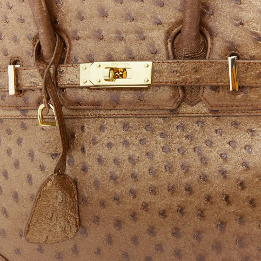 KWANPEN KWANPEN brown ostrich leather gold hardware top handle structured executive bag Size ONE SIZE - 8 Thumbnail
