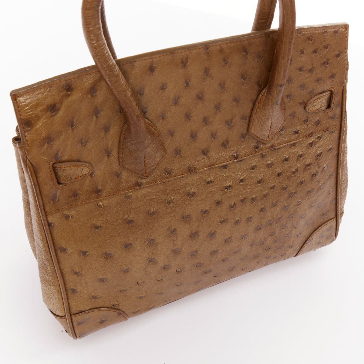 KWANPEN KWANPEN brown ostrich leather gold hardware top handle structured executive bag Size ONE SIZE - 9 Thumbnail