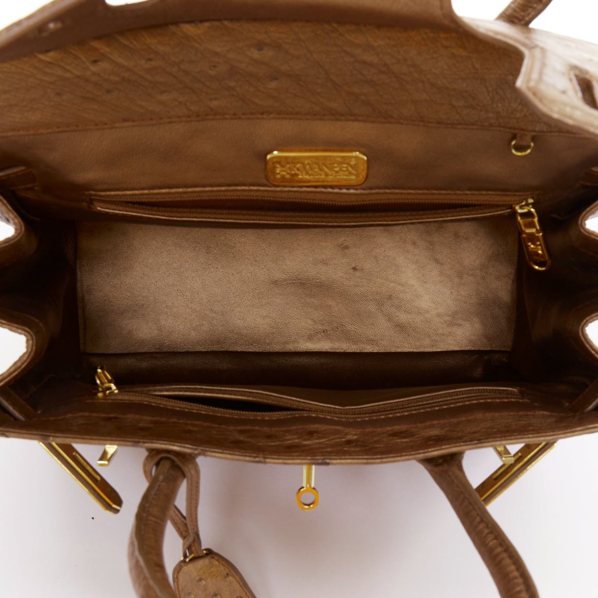 KWANPEN KWANPEN brown ostrich leather gold hardware top handle structured executive bag Size ONE SIZE - 10 Thumbnail