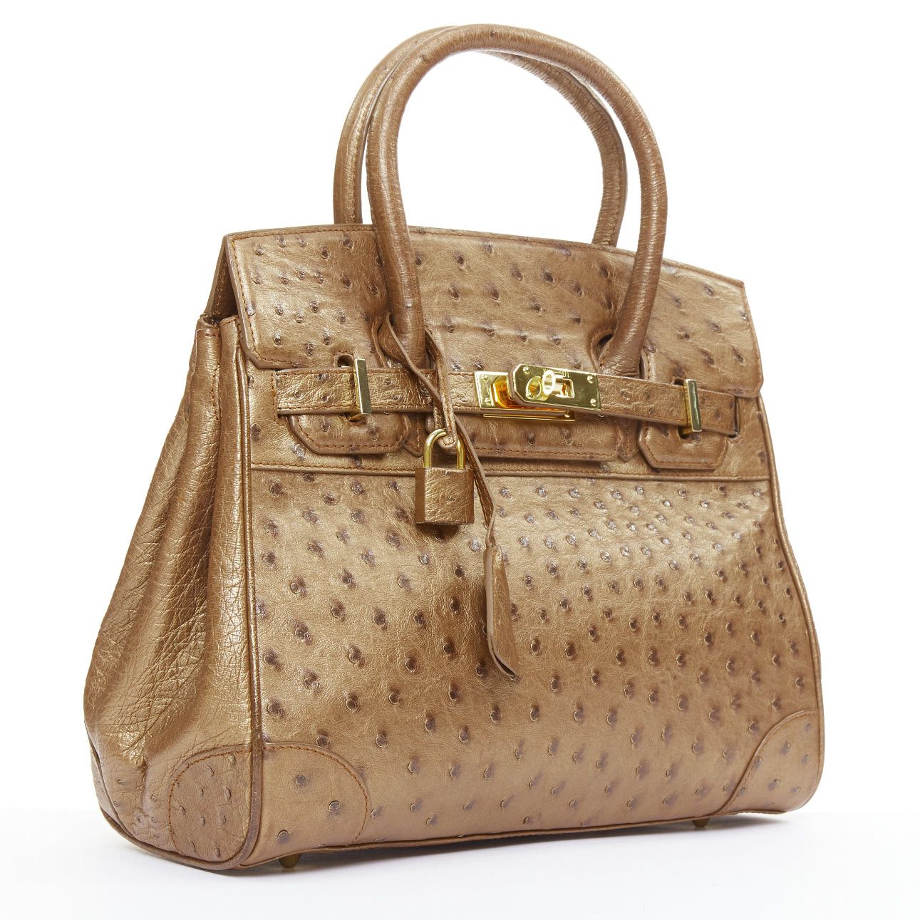 KWANPEN KWANPEN brown ostrich leather gold hardware top handle structured executive bag Size ONE SIZE - 3 Thumbnail
